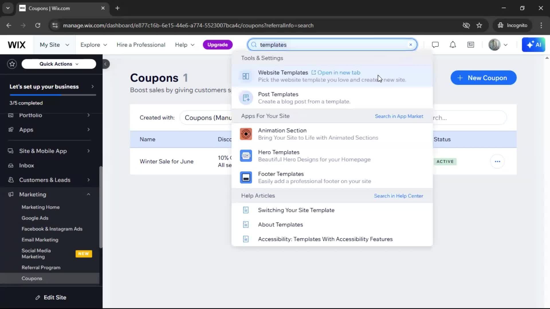 Searching screenshot