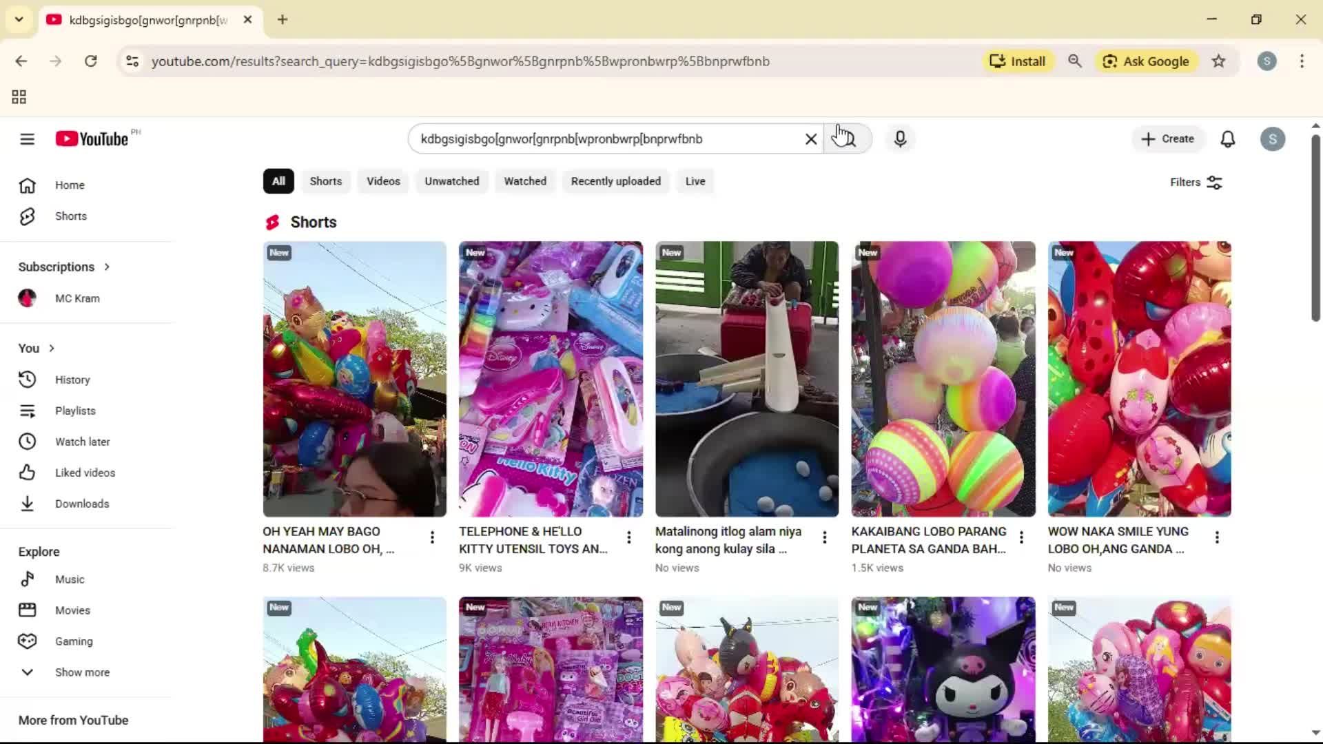 Searching screenshot