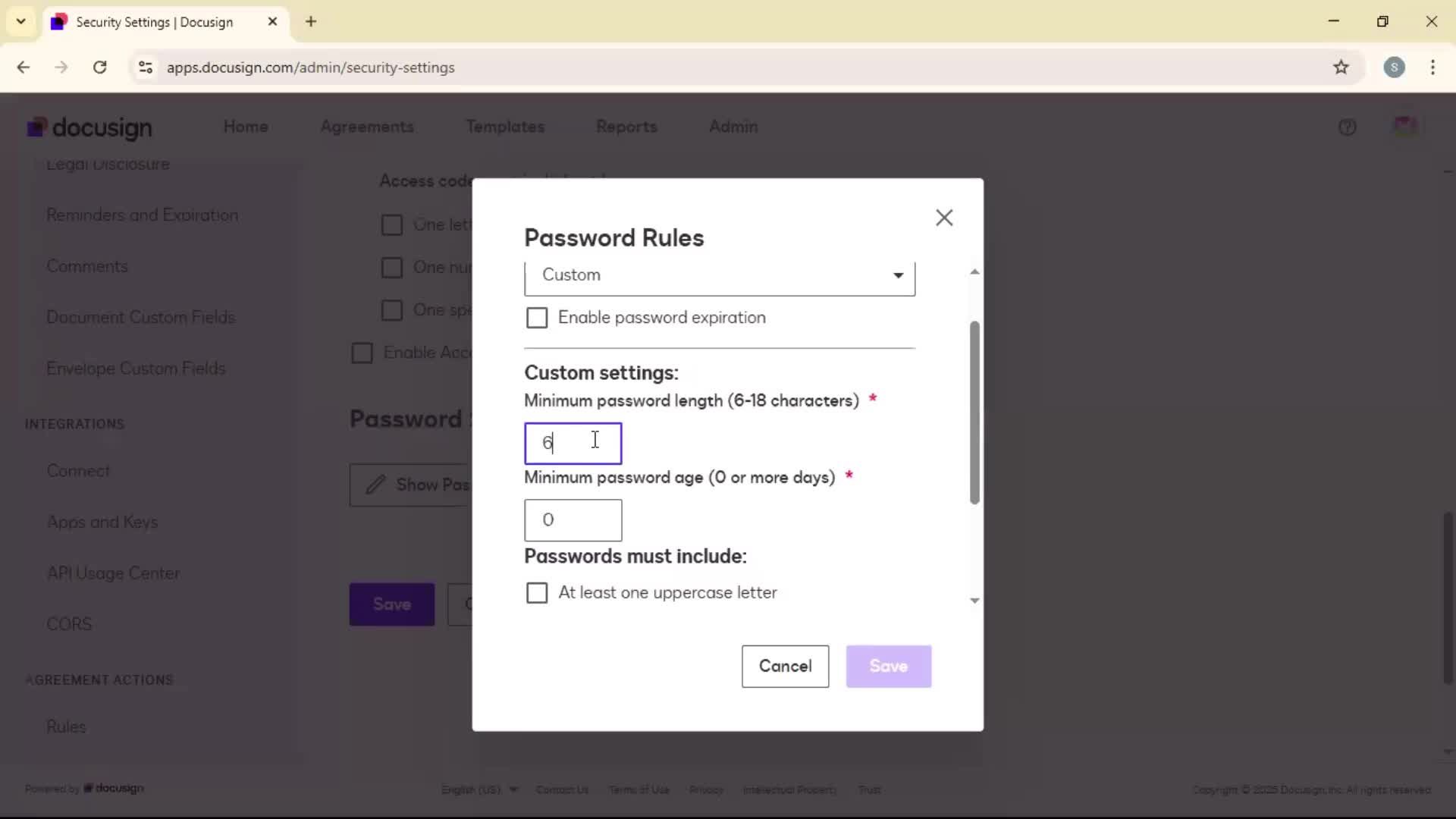 Security settings screenshot