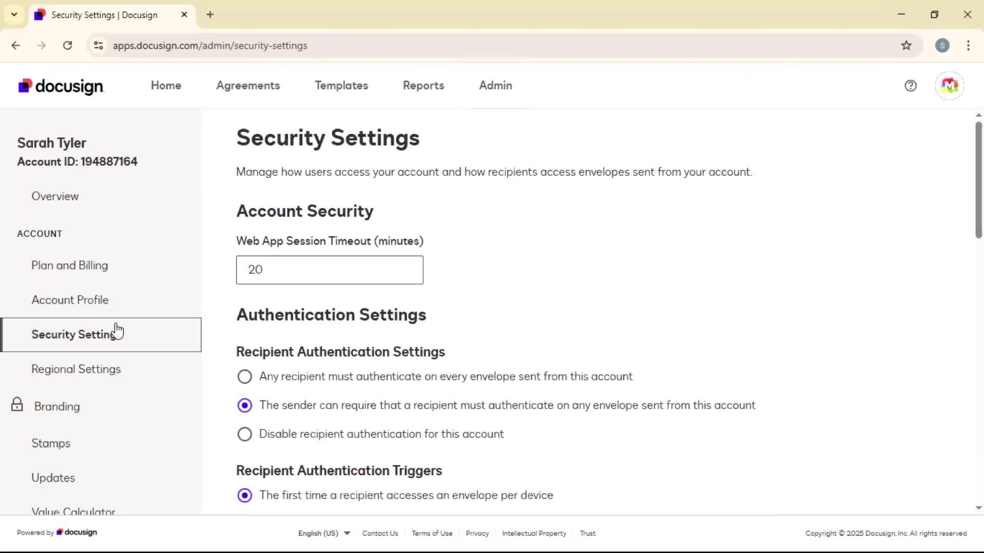 Security settings on Docusign video thumbnail