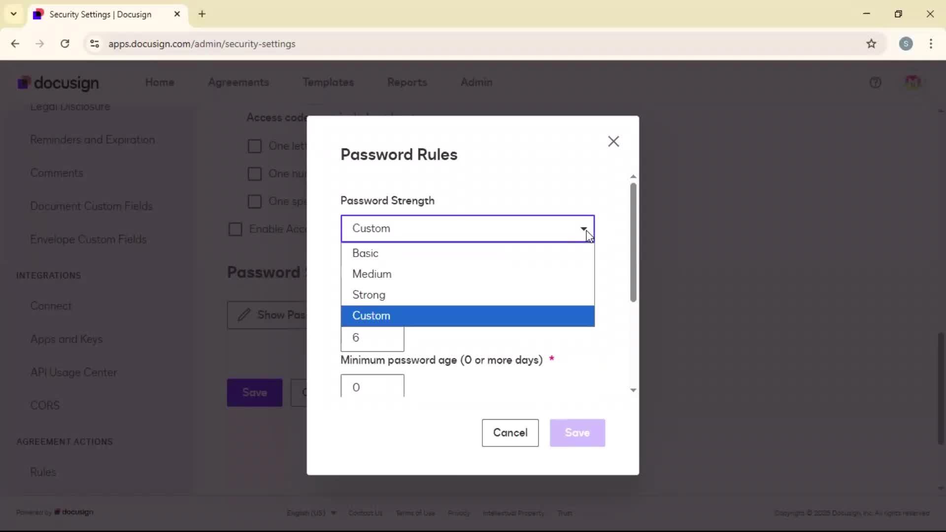 Security settings screenshot