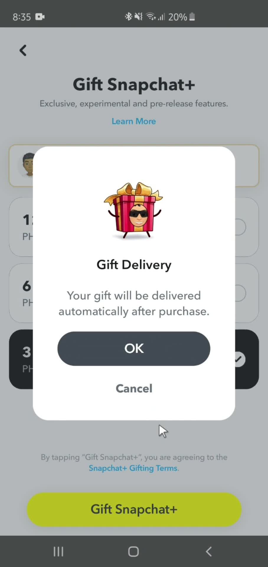 Sending gifts screenshot