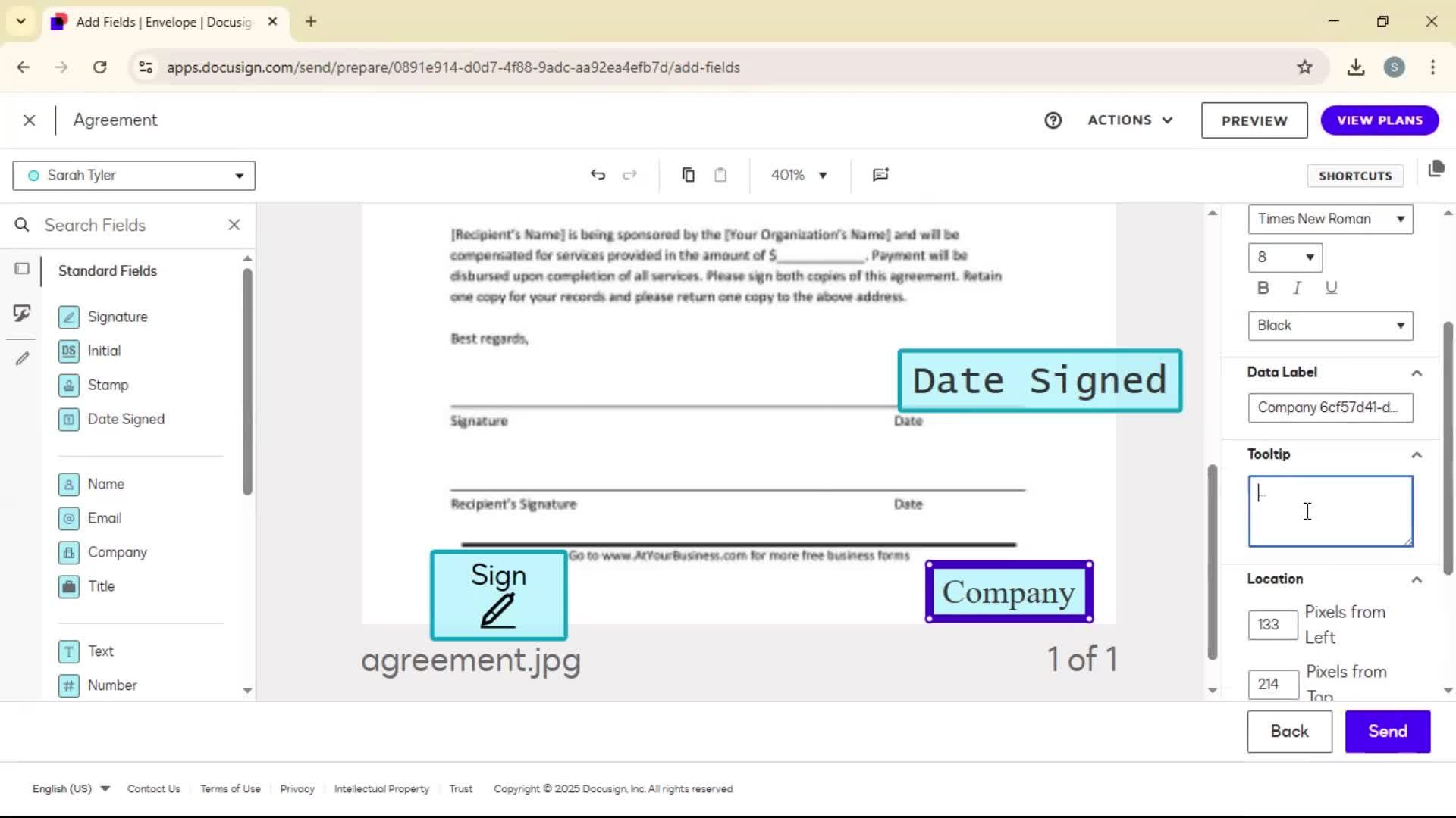 Requesting a signature screenshot