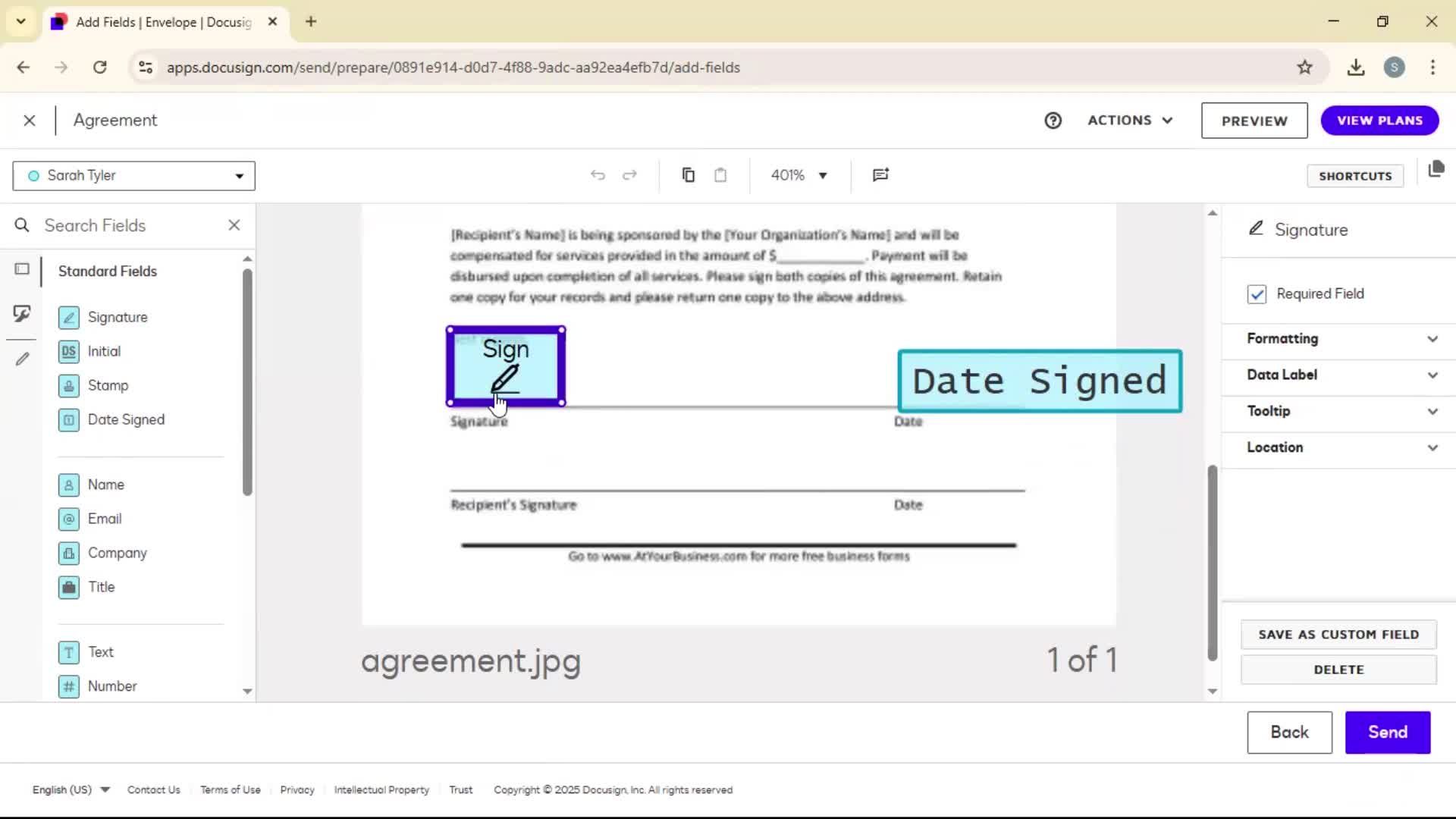 Requesting a signature screenshot