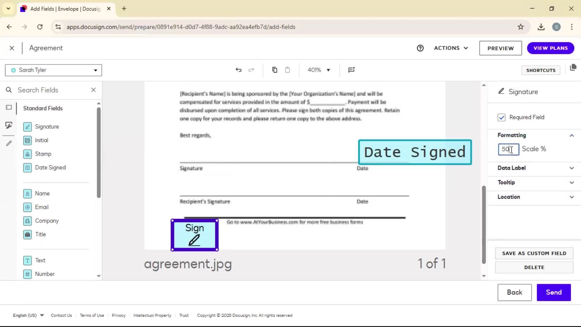 Requesting a signature screenshot