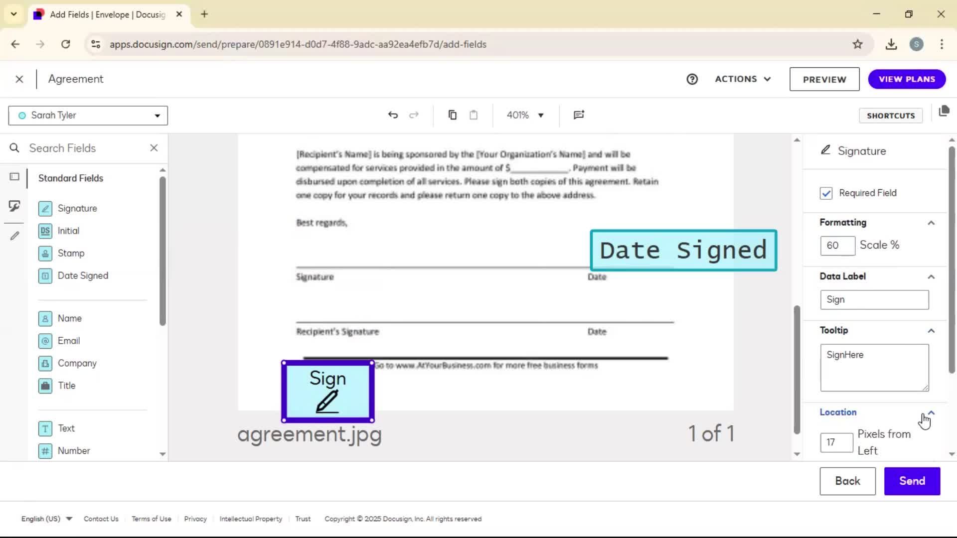 Requesting a signature screenshot