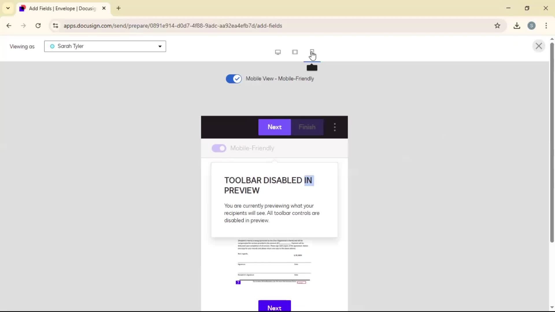 Requesting a signature screenshot