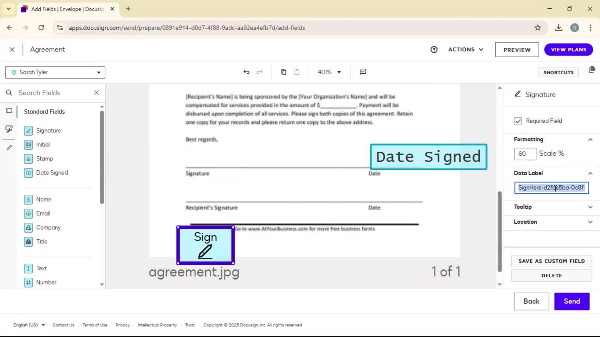 Requesting a signature screenshot