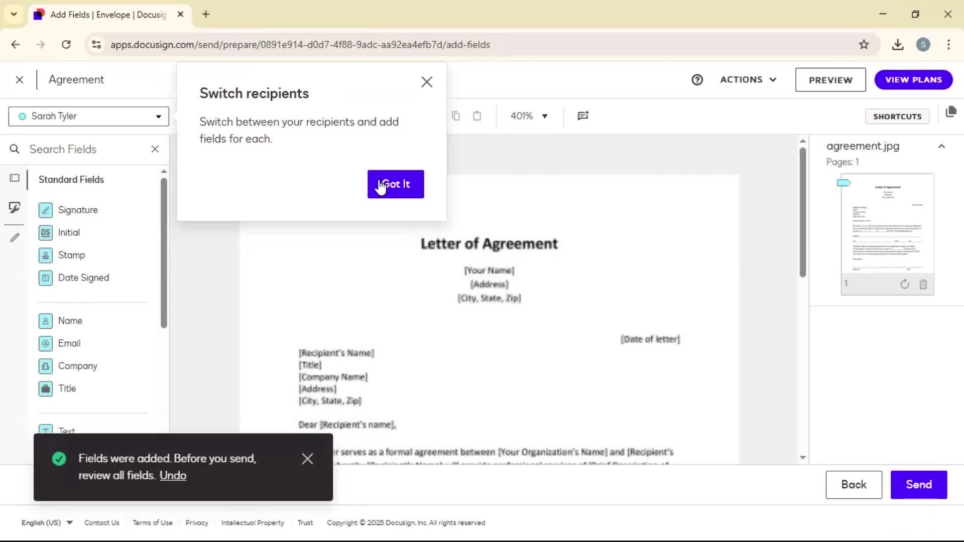 Requesting a signature screenshot