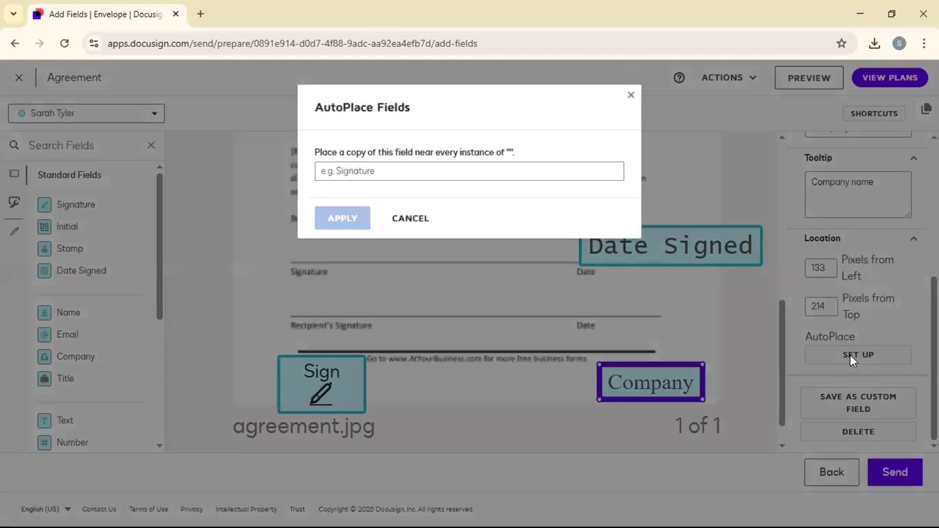 Requesting a signature screenshot
