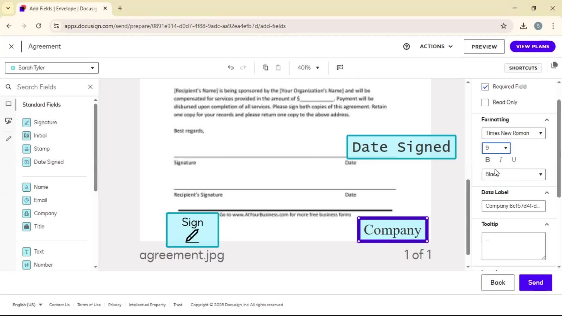 Requesting a signature screenshot