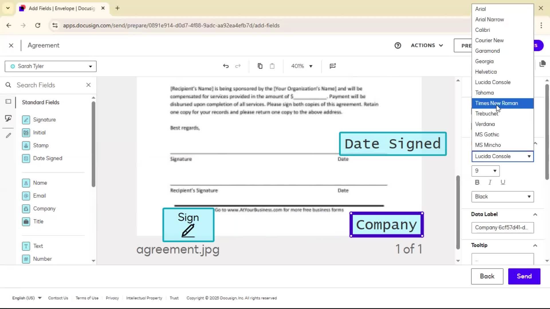 Requesting a signature screenshot