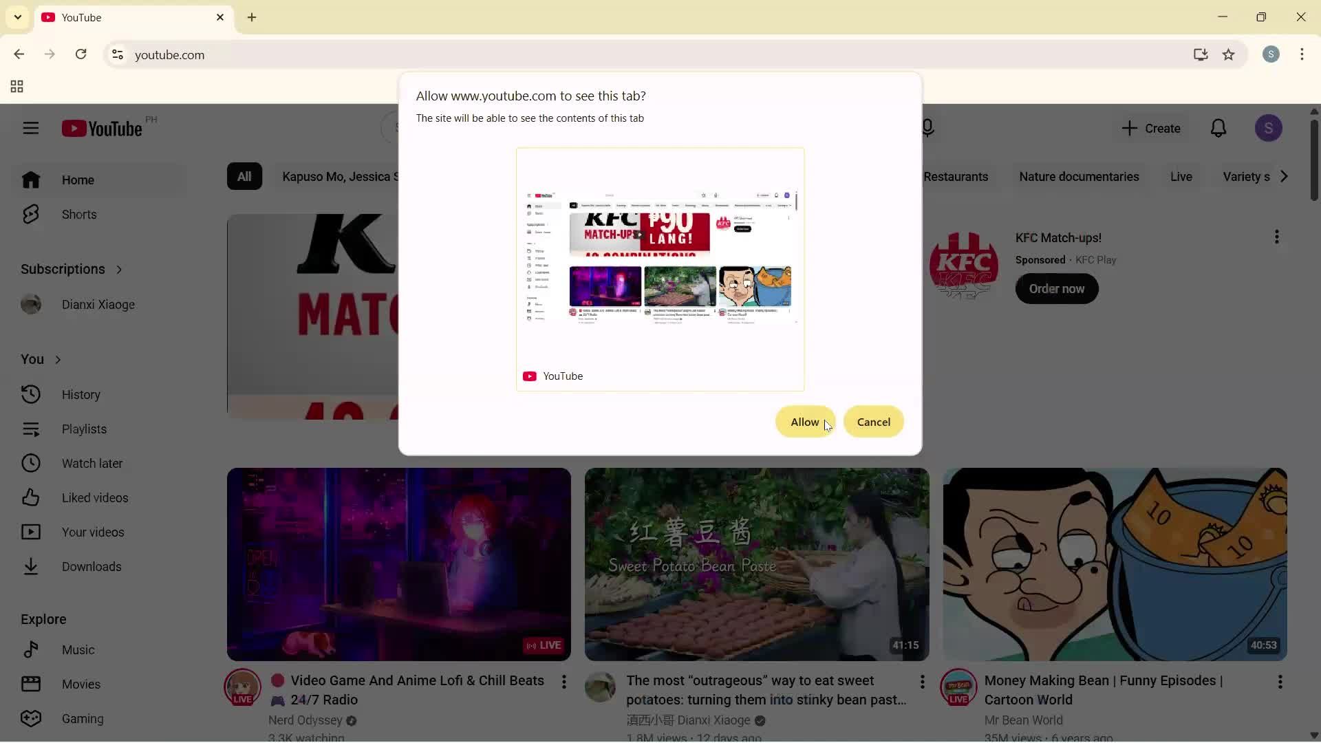 Giving feedback screenshot
