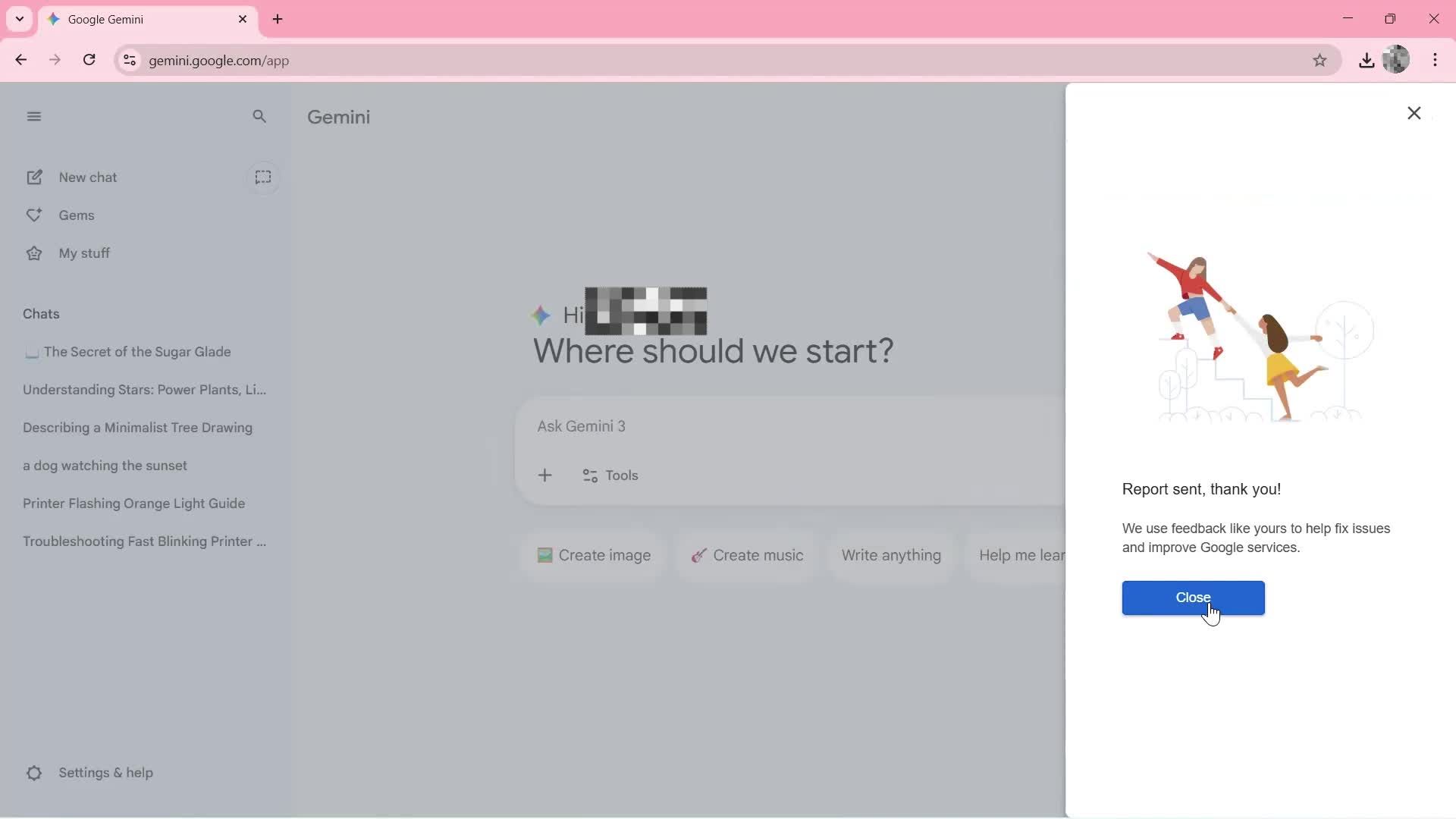 Giving feedback screenshot