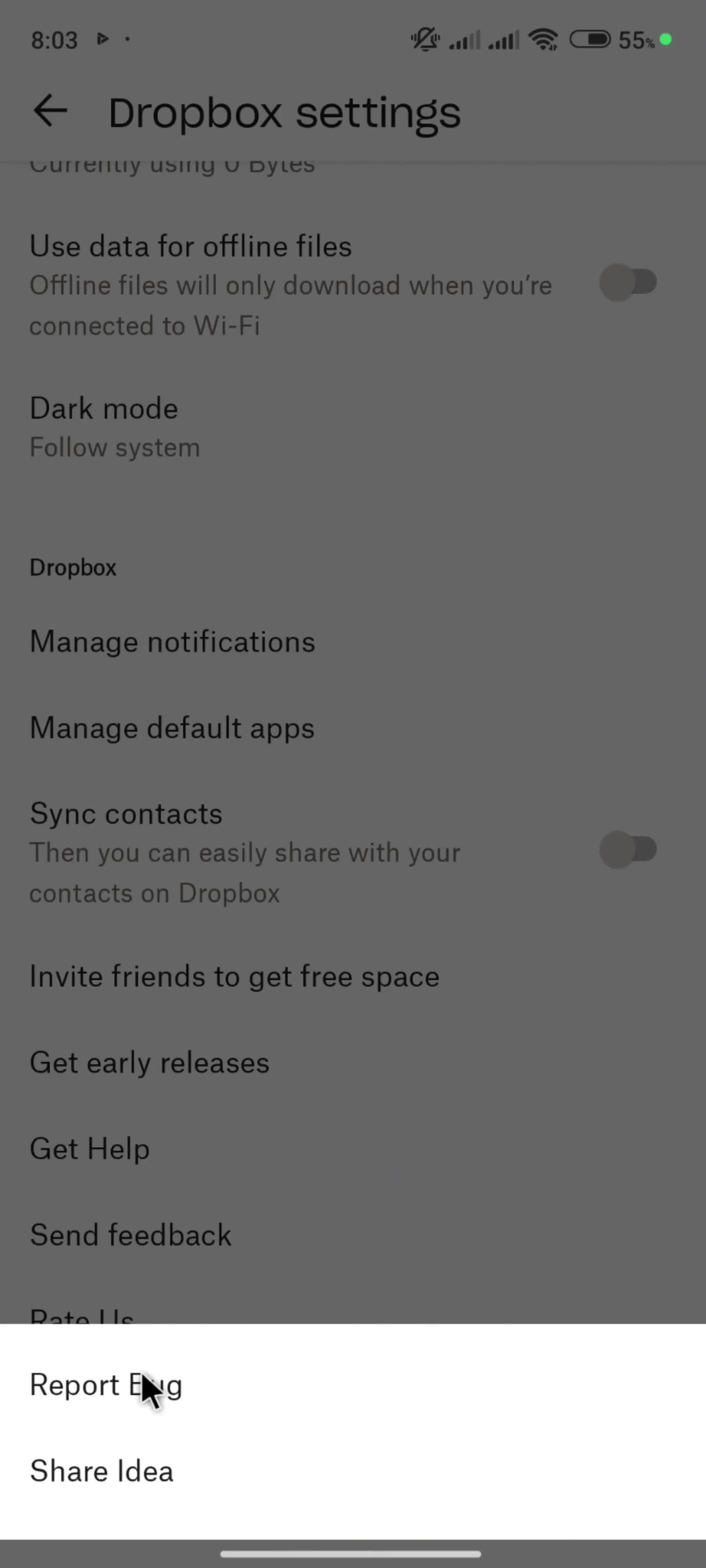Giving feedback screenshot