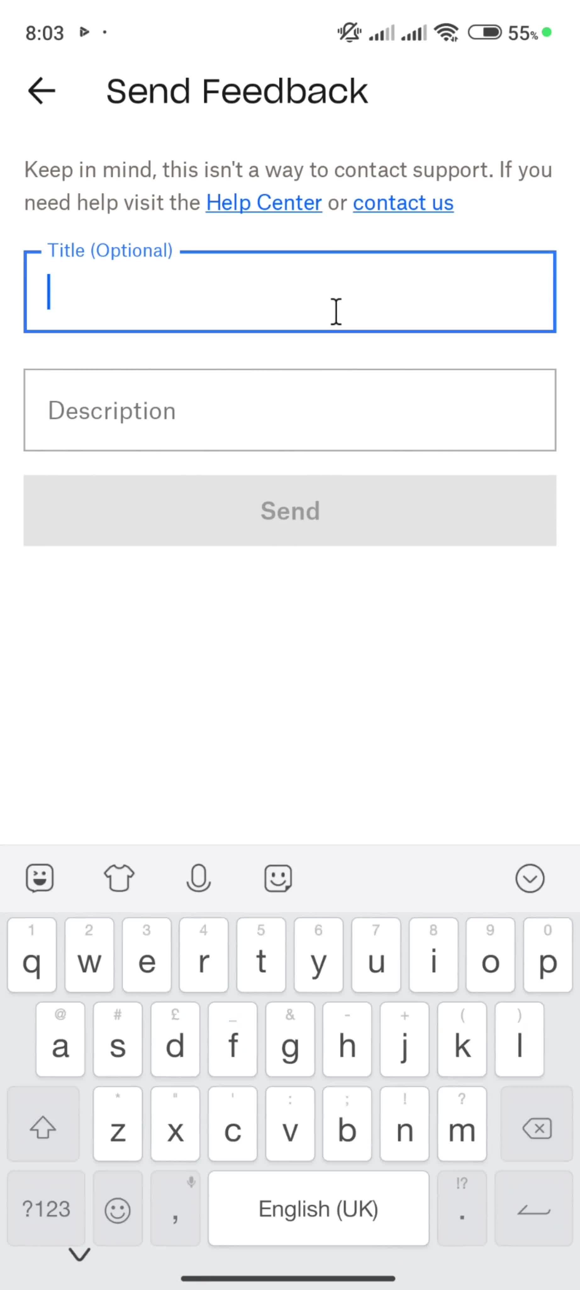 Giving feedback screenshot