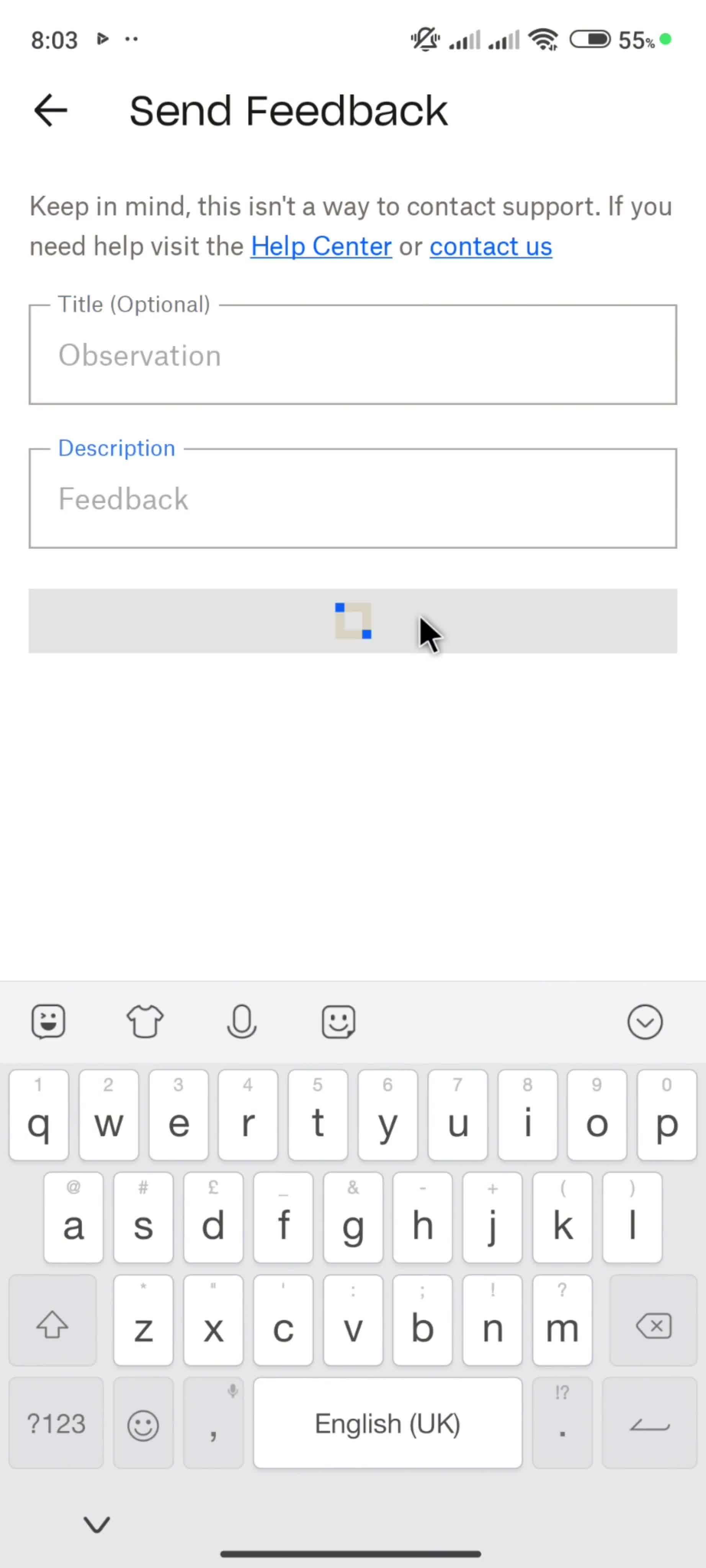 Giving feedback screenshot