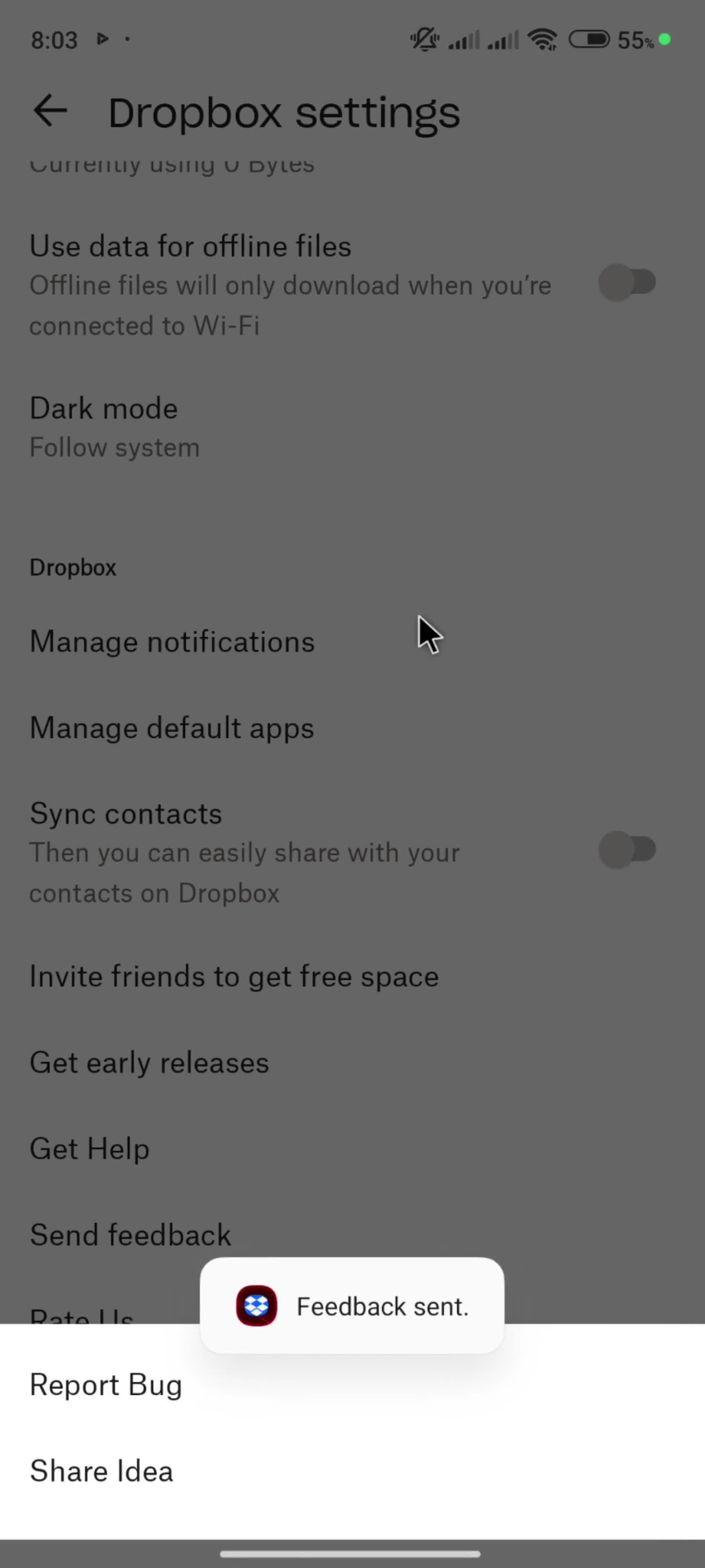 Giving feedback screenshot