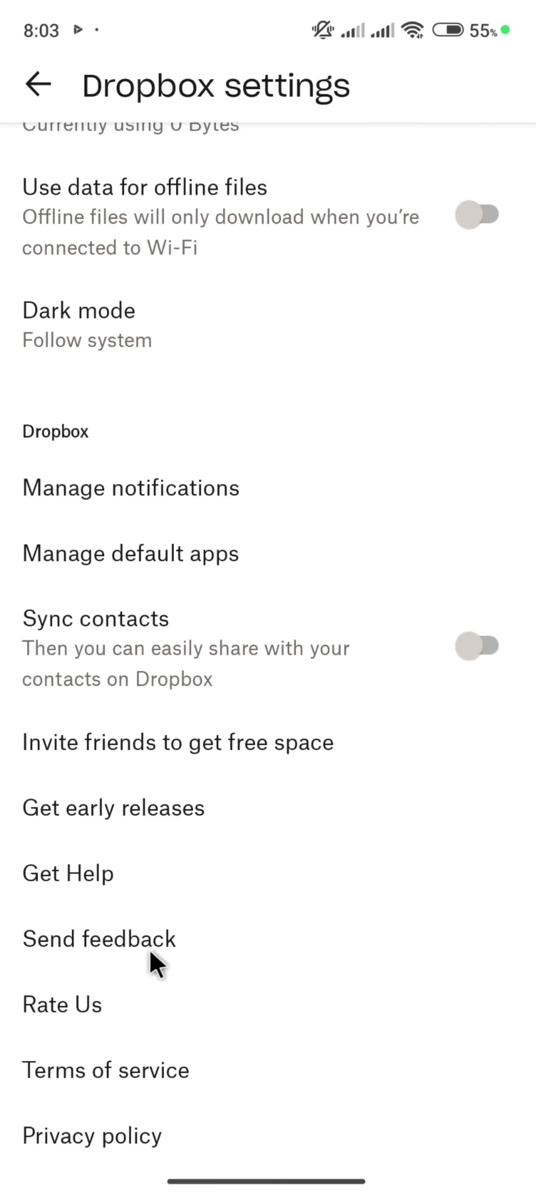 Giving feedback screenshot