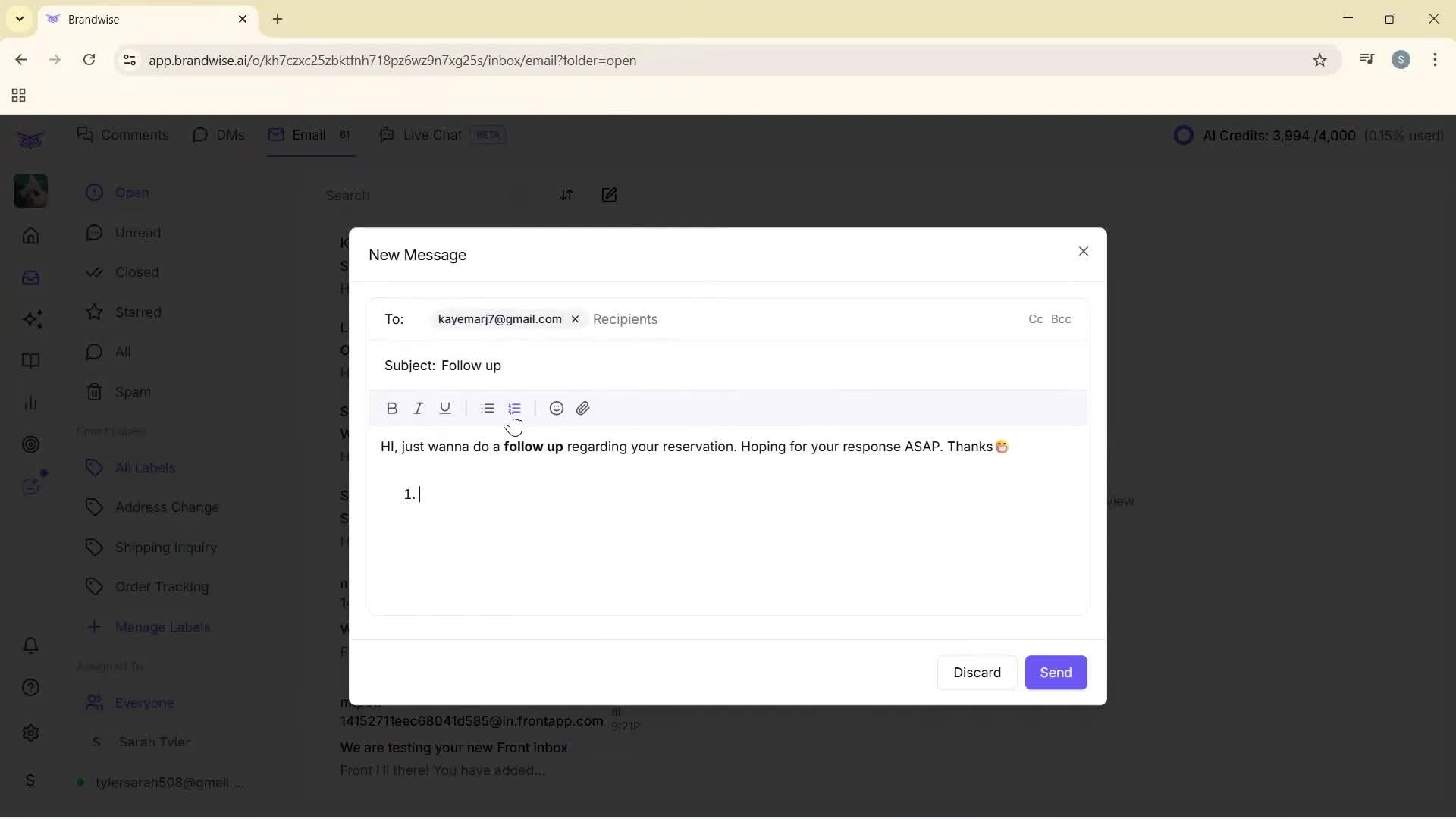 Sending messages screenshot
