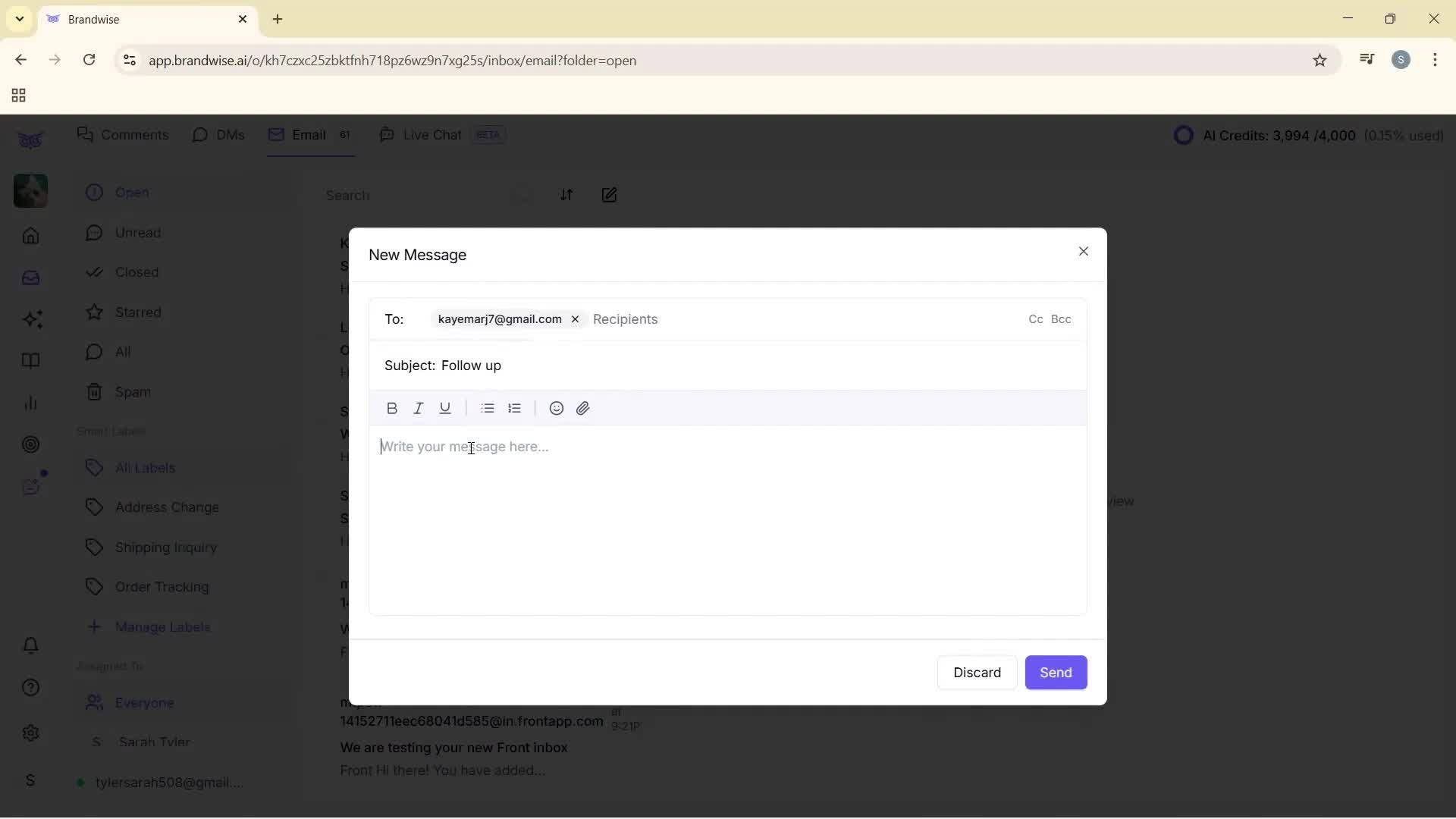 Sending messages screenshot