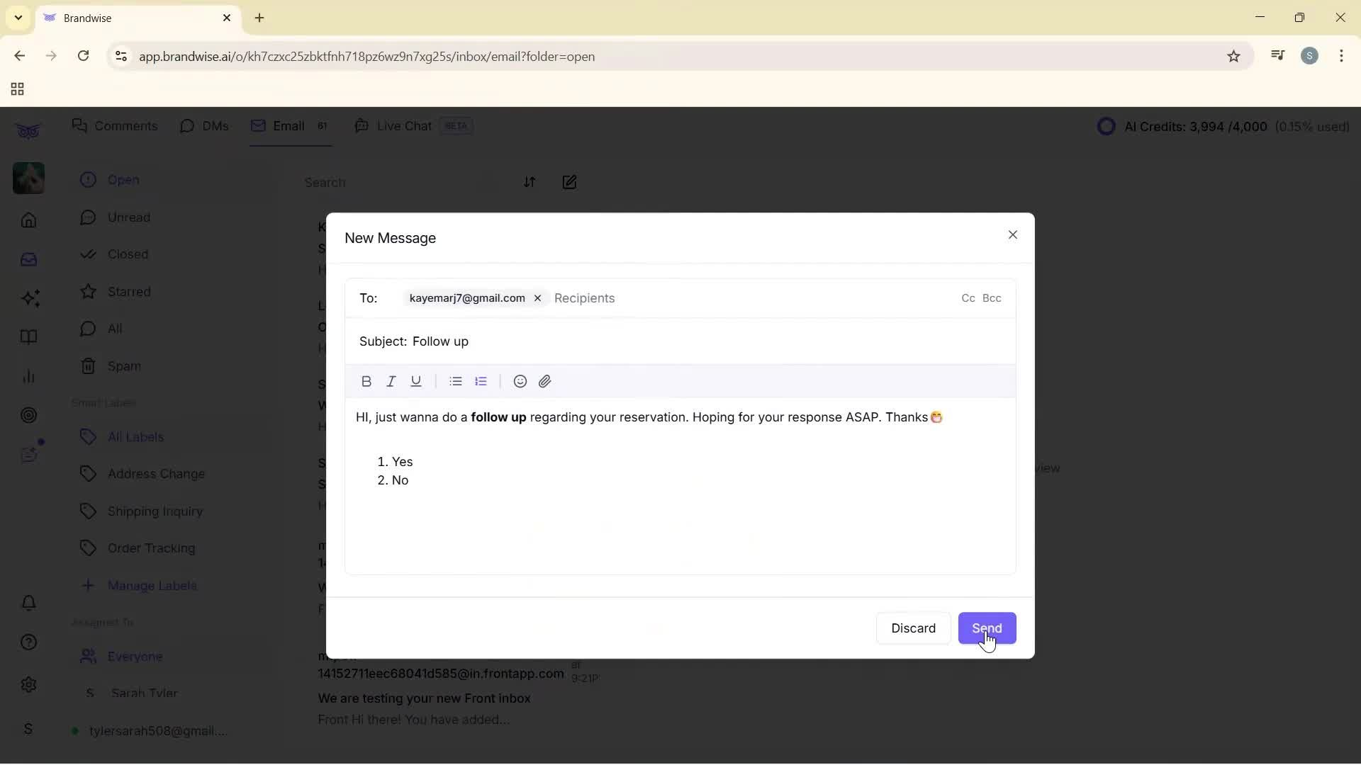 Sending messages screenshot