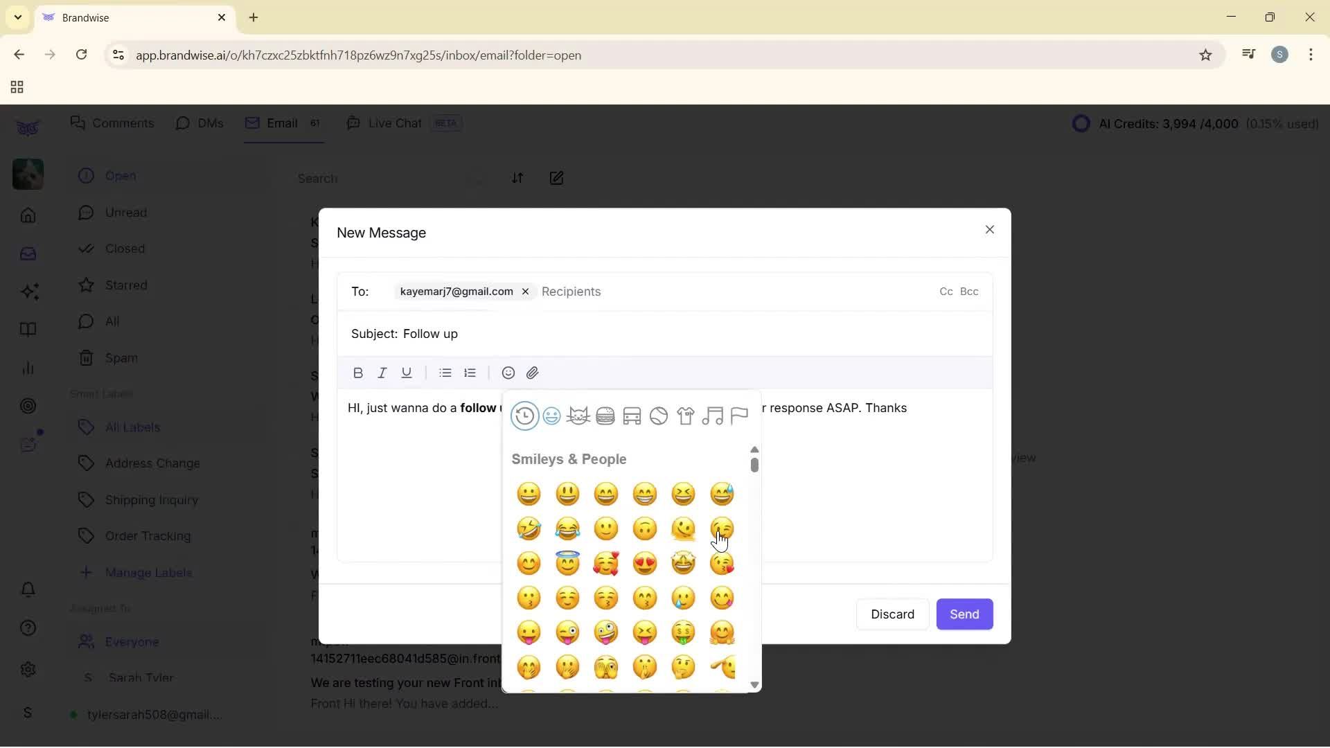 Sending messages screenshot