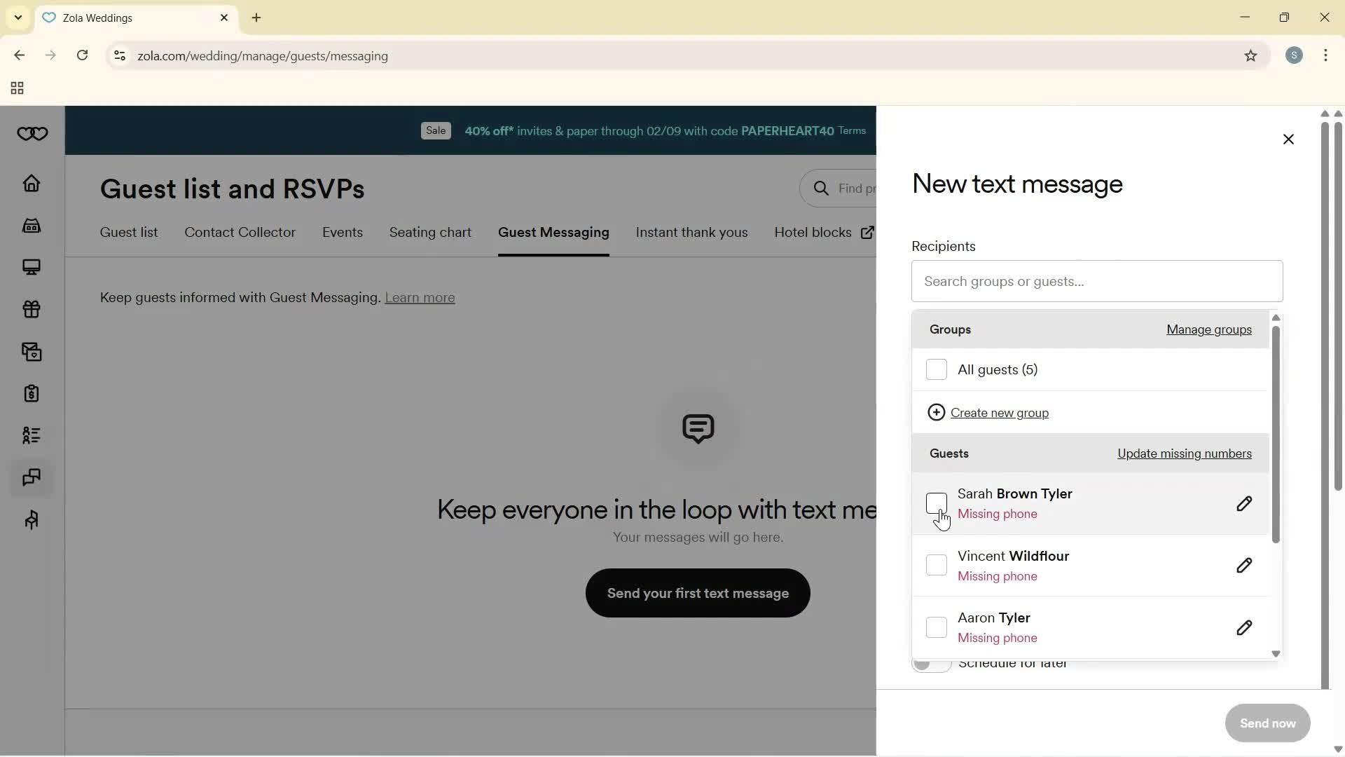 Sending messages screenshot