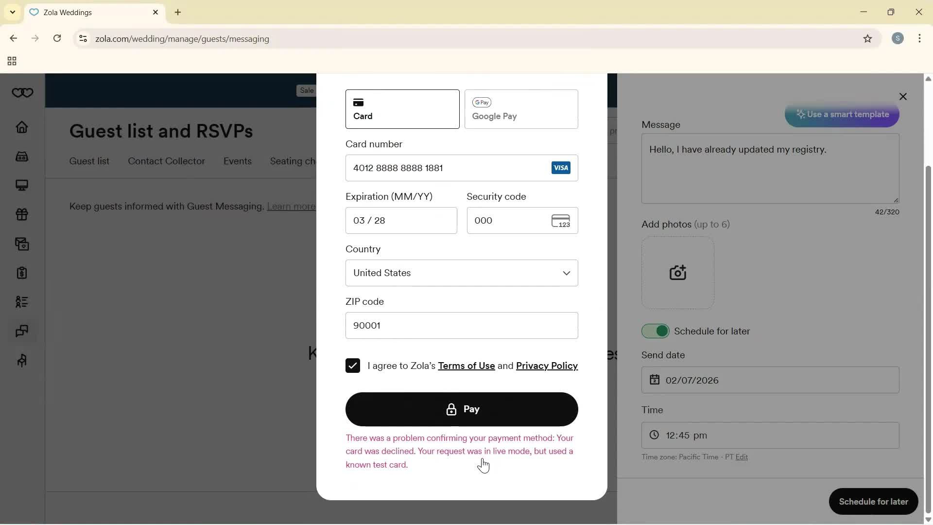 Sending messages screenshot