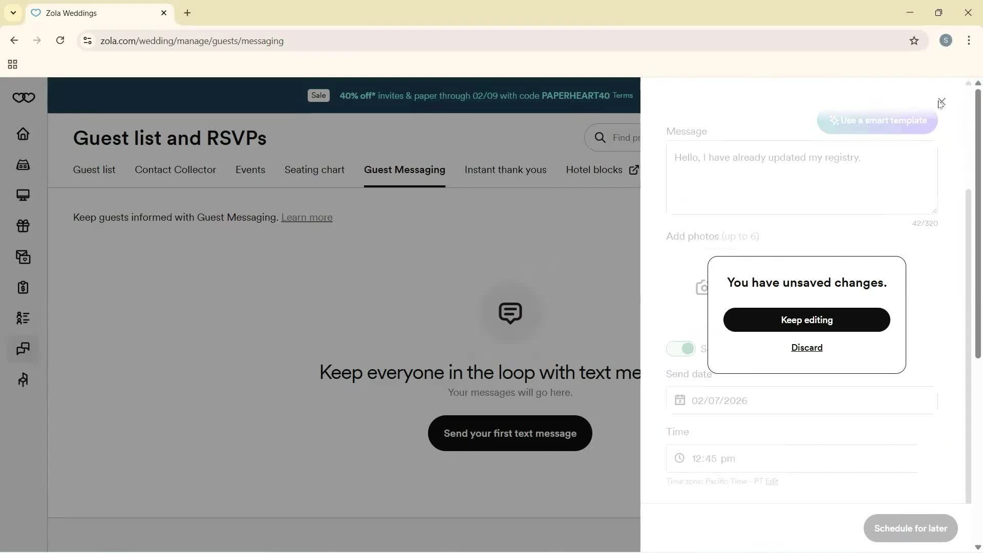 Sending messages screenshot