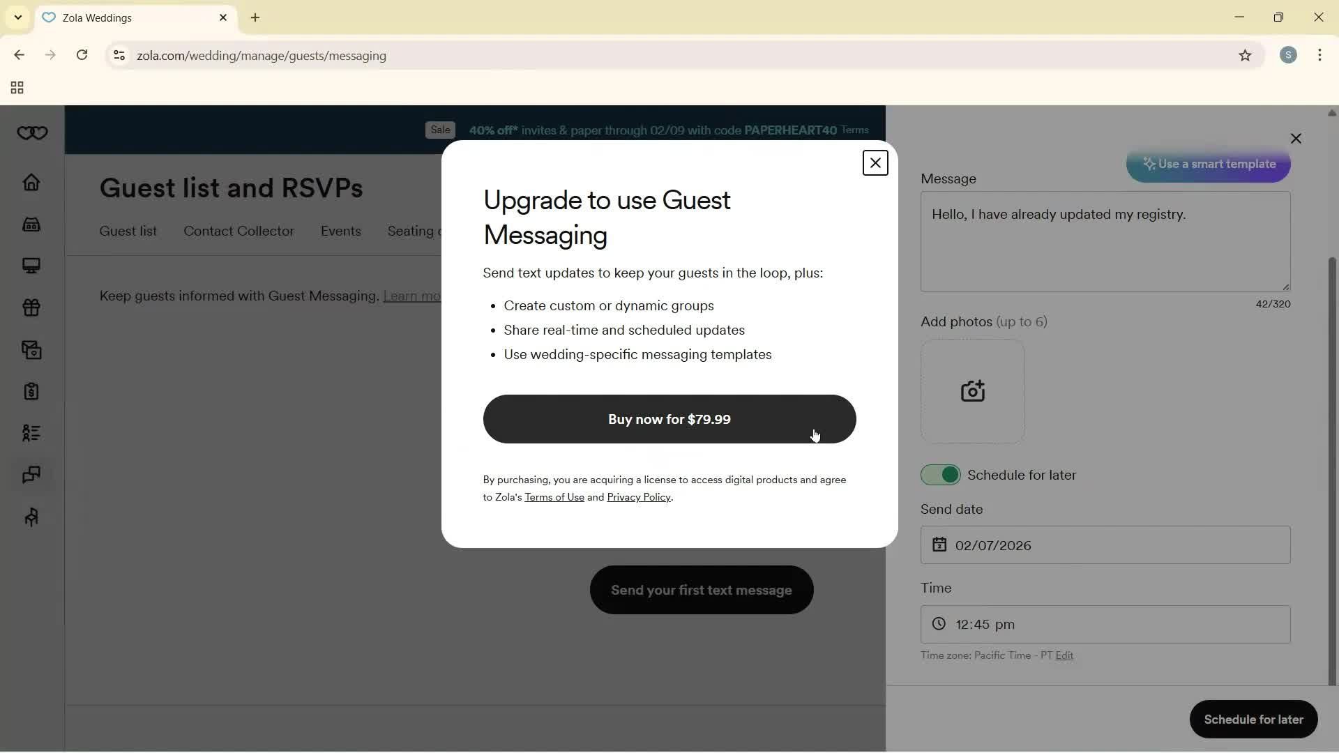 Sending messages screenshot