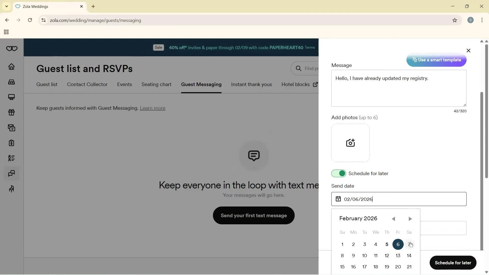 Sending messages screenshot