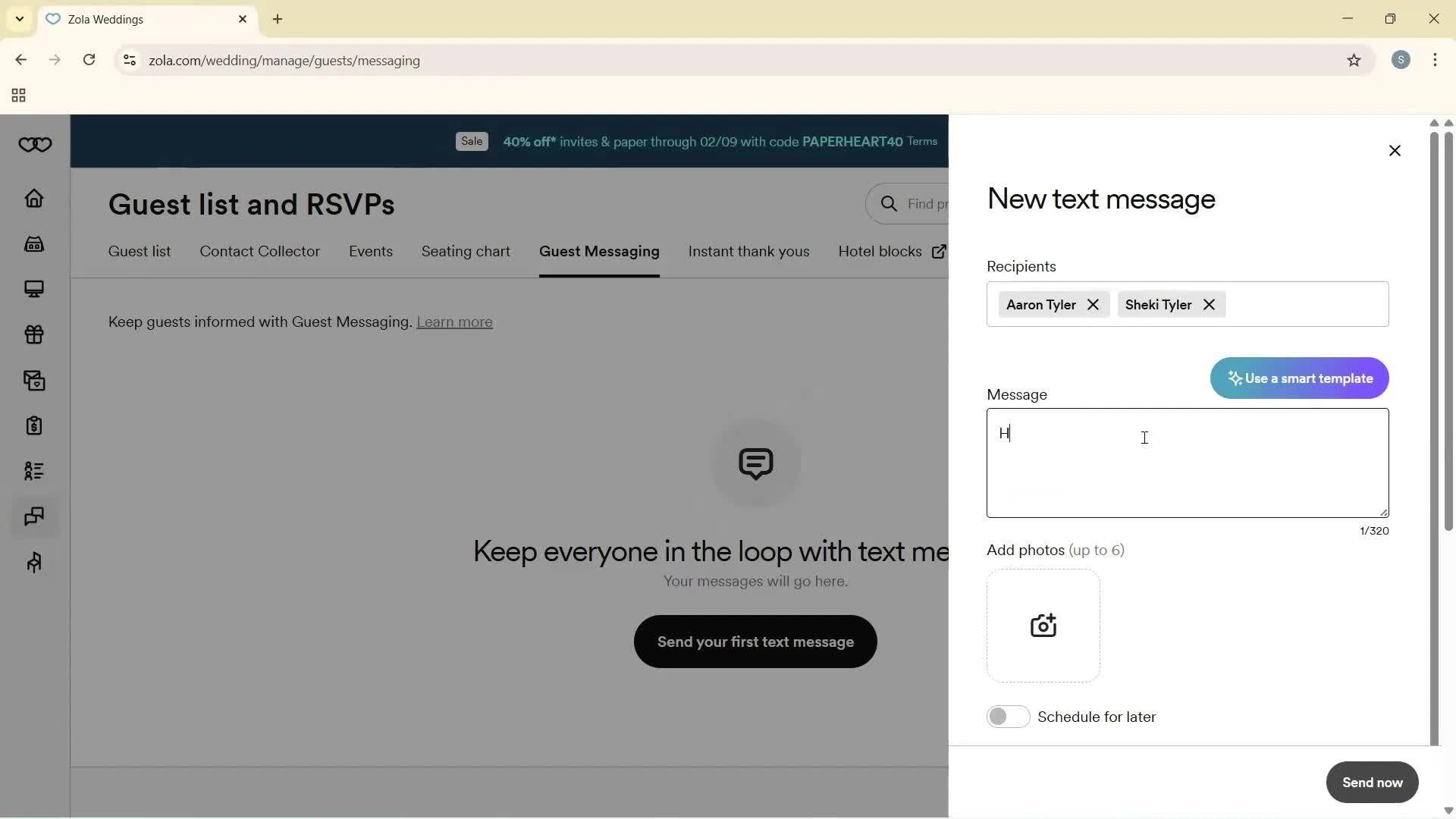 Sending messages screenshot