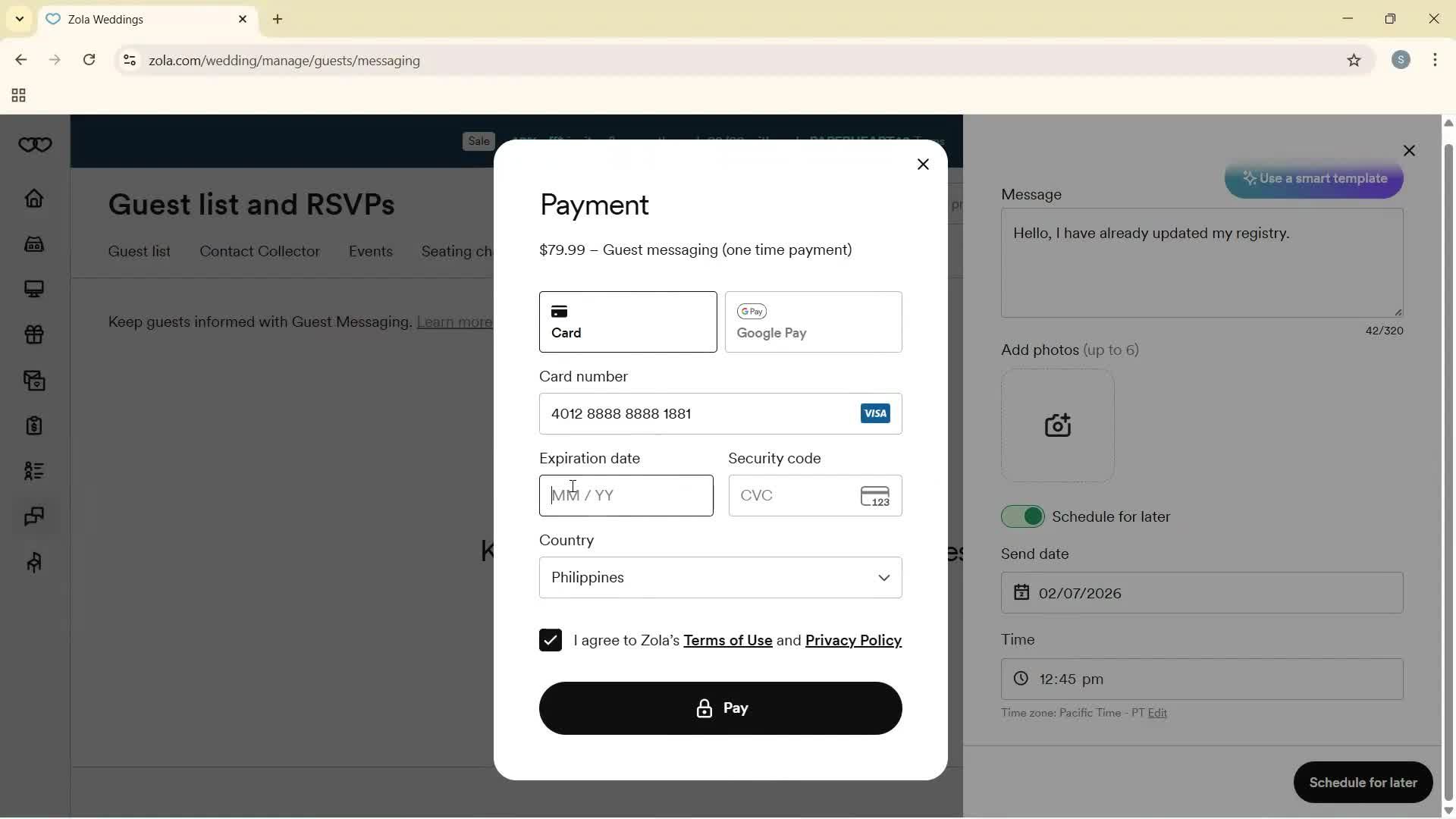 Sending messages screenshot