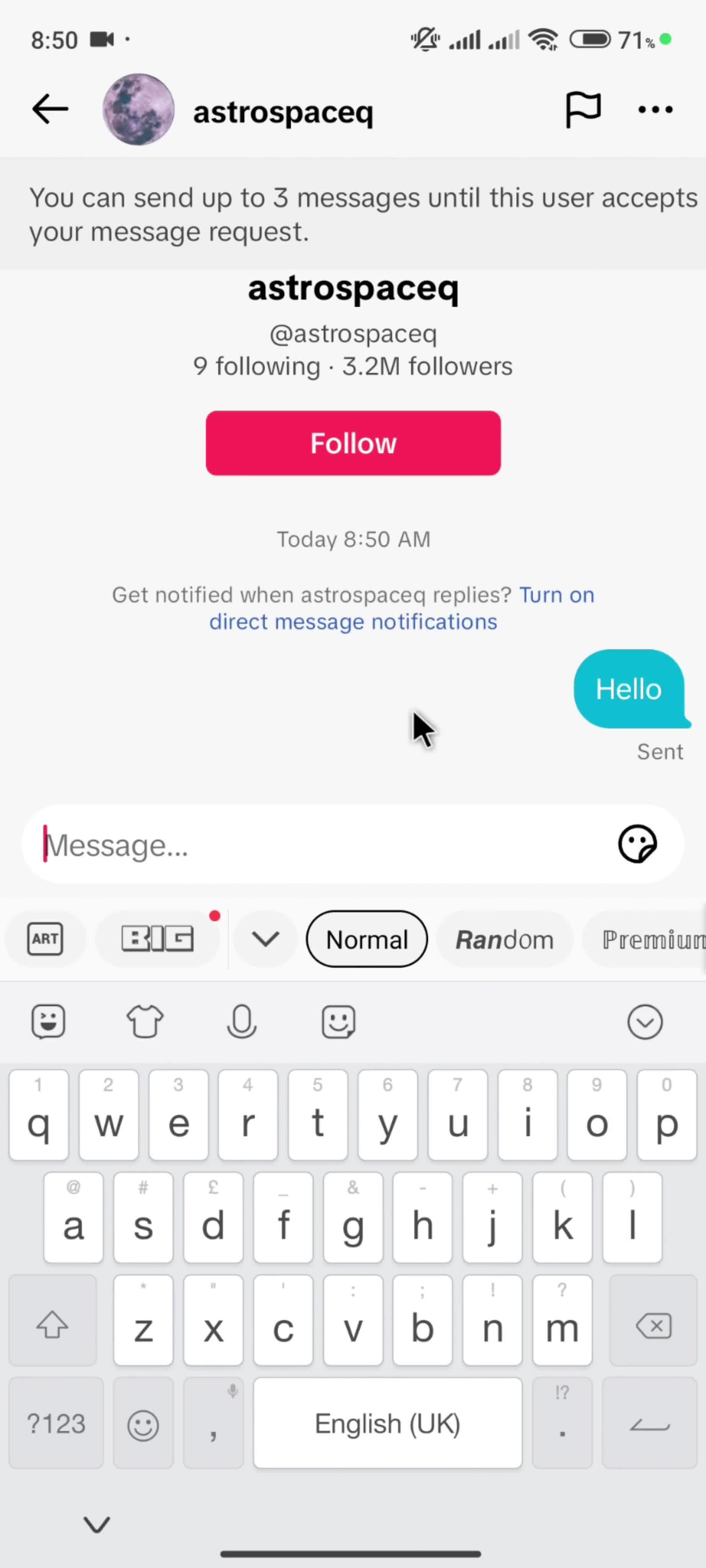 Sending messages on TikTok video thumbnail