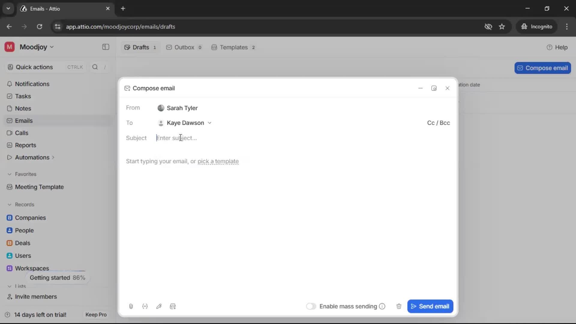 Sending an email screenshot