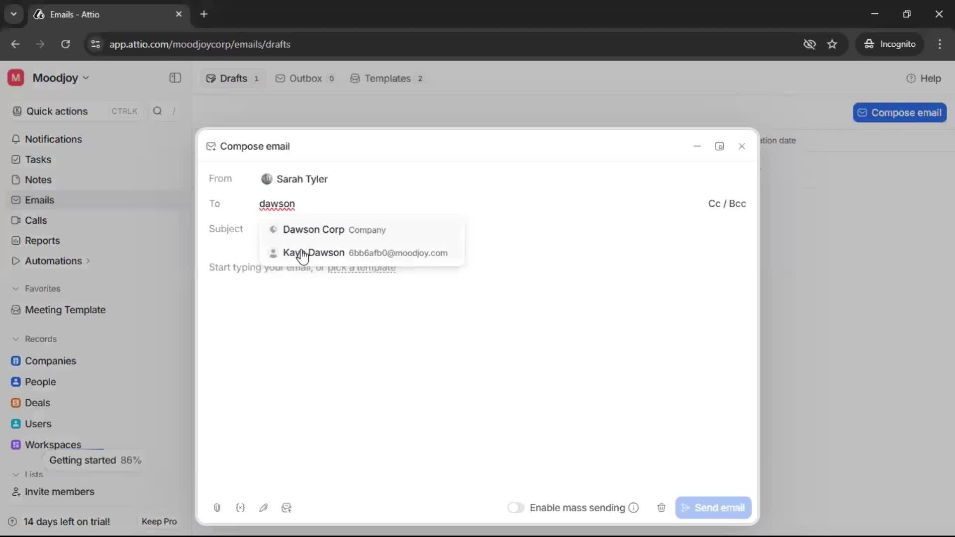 Sending an email screenshot