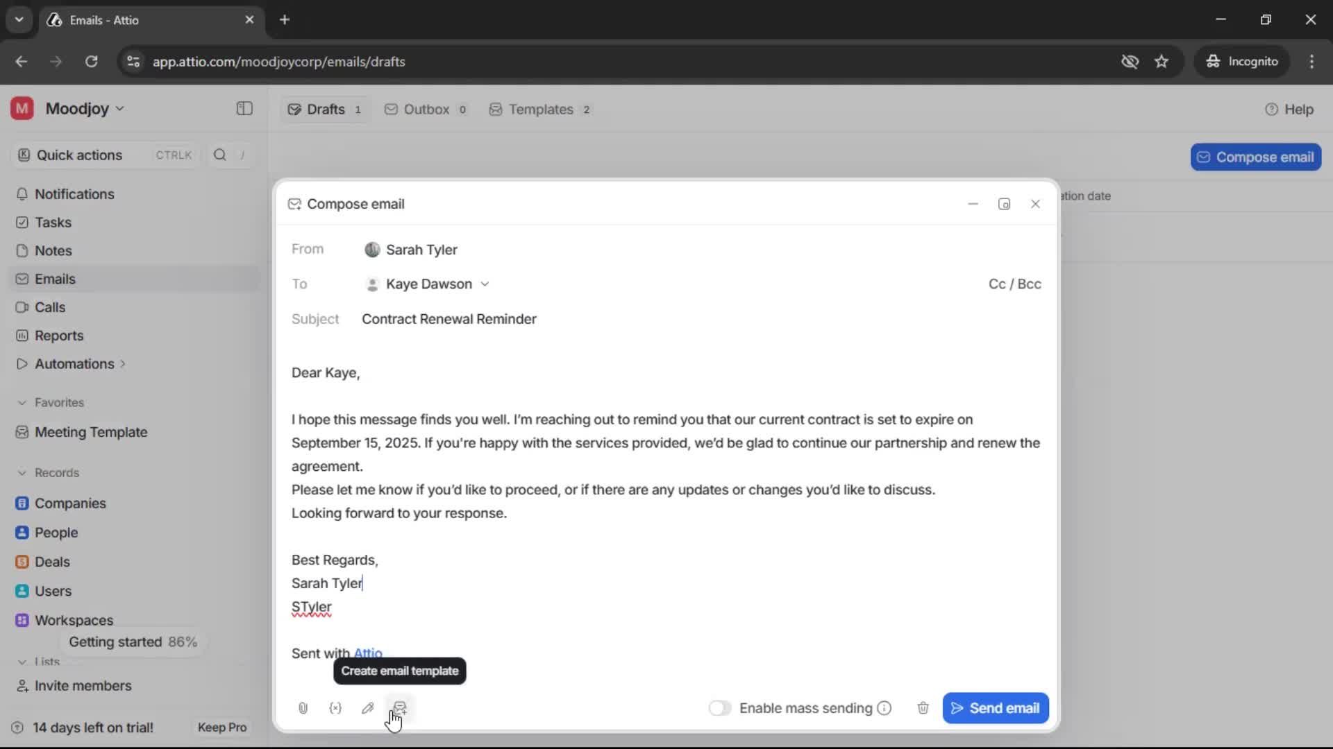 Sending an email screenshot