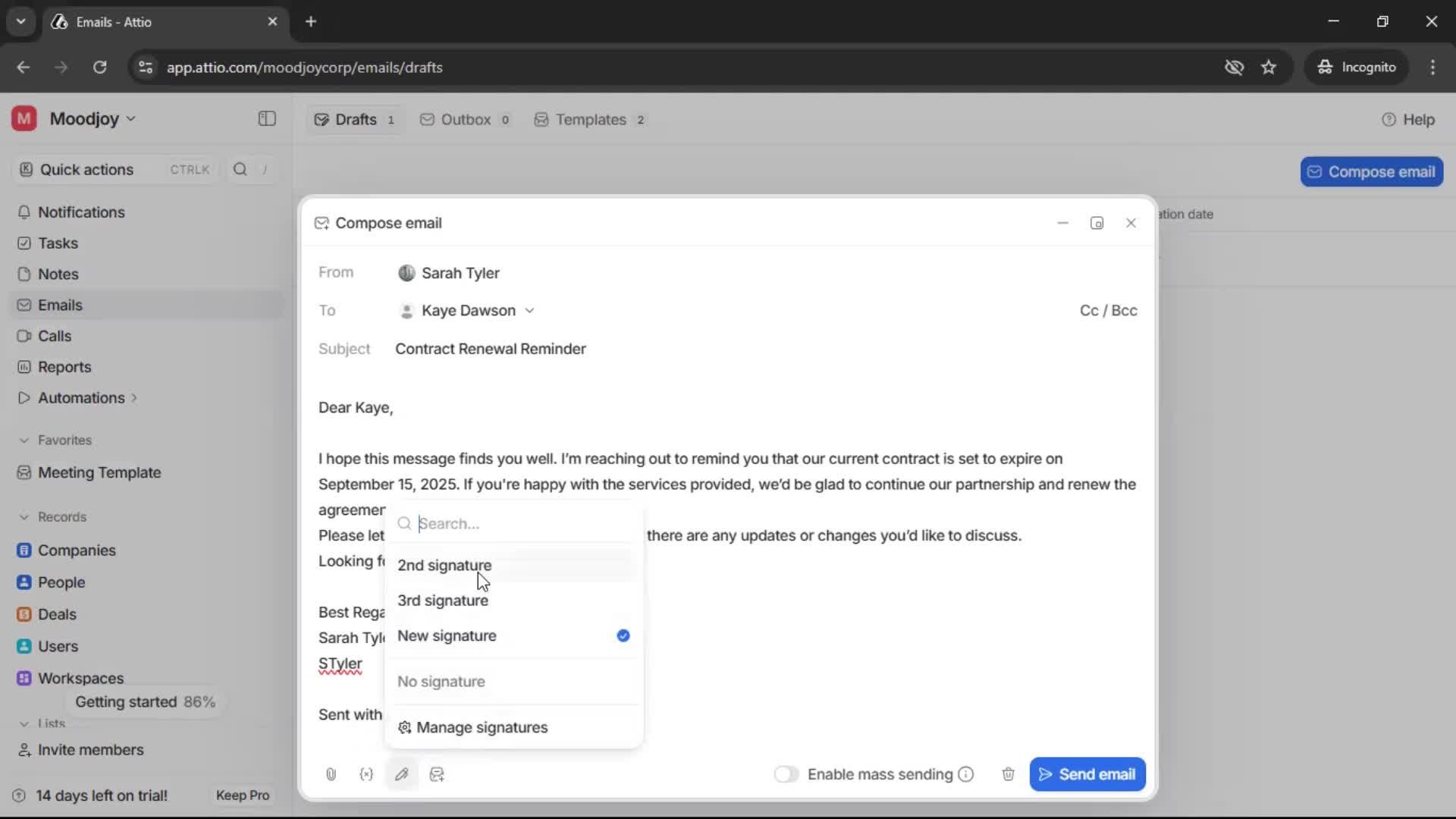 Sending an email screenshot