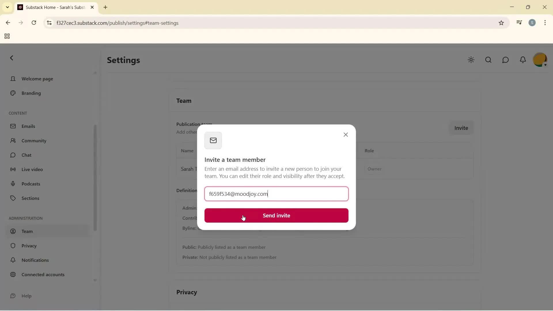 Inviting people screenshot