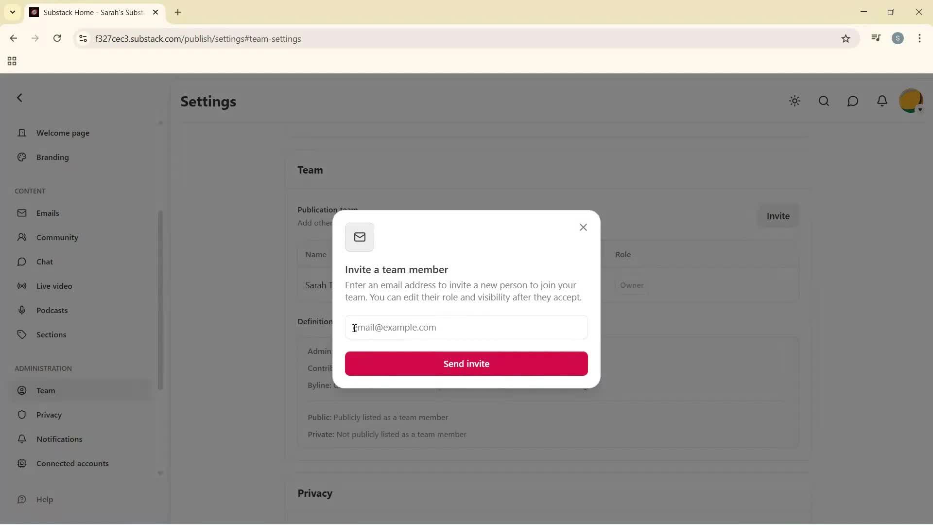Inviting people screenshot