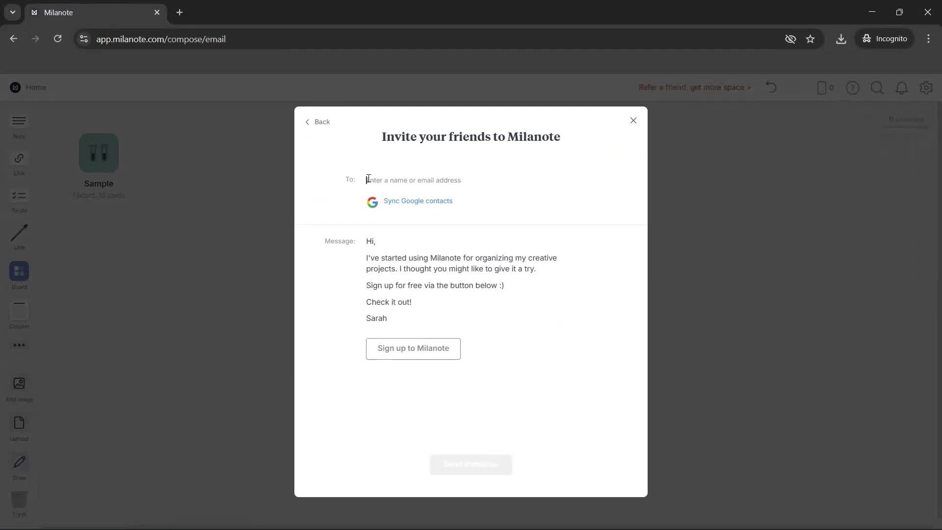 Inviting people screenshot