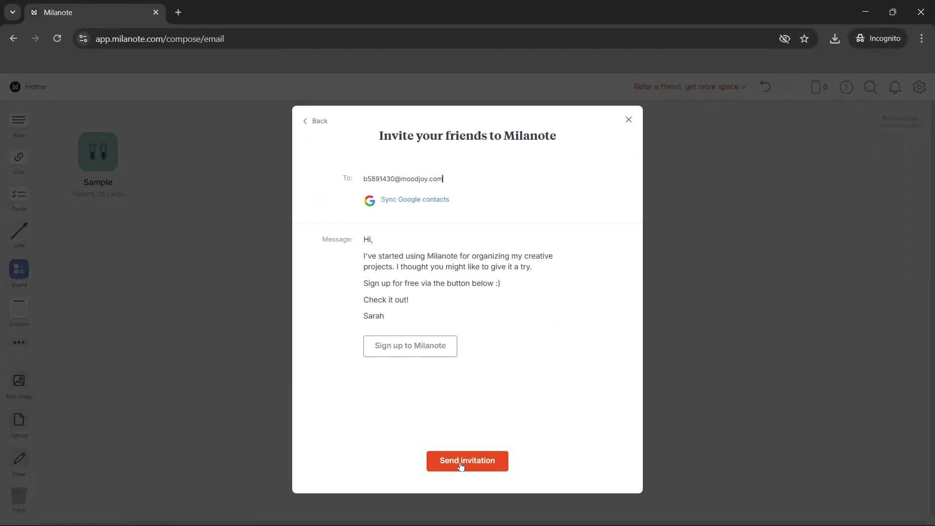 Inviting people screenshot
