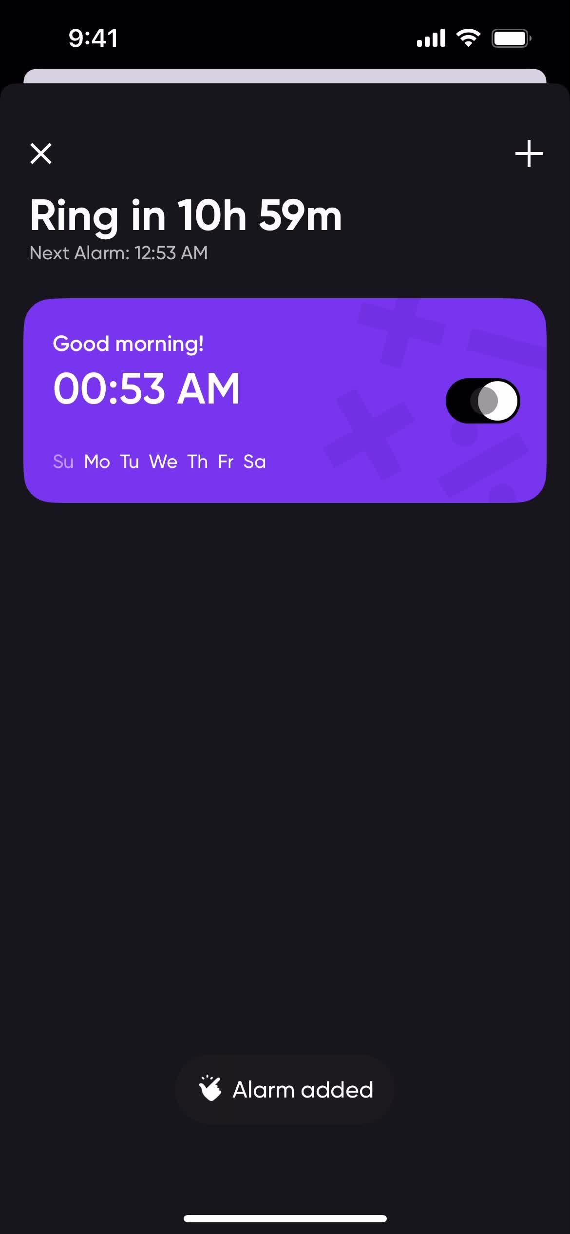 Setting an alarm screenshot