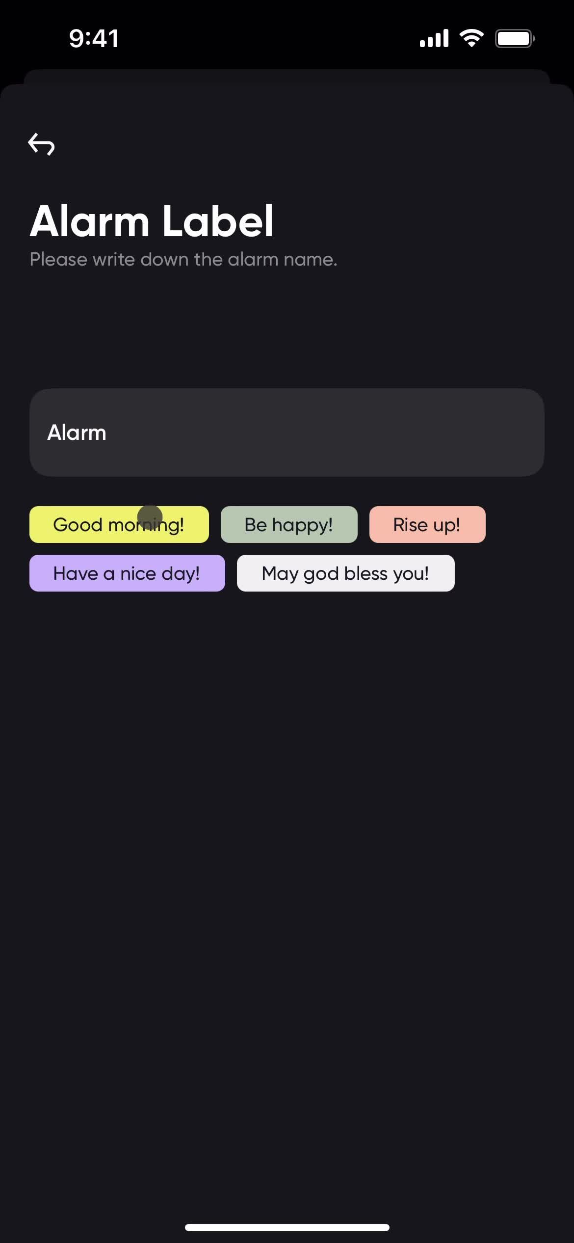 Setting an alarm screenshot