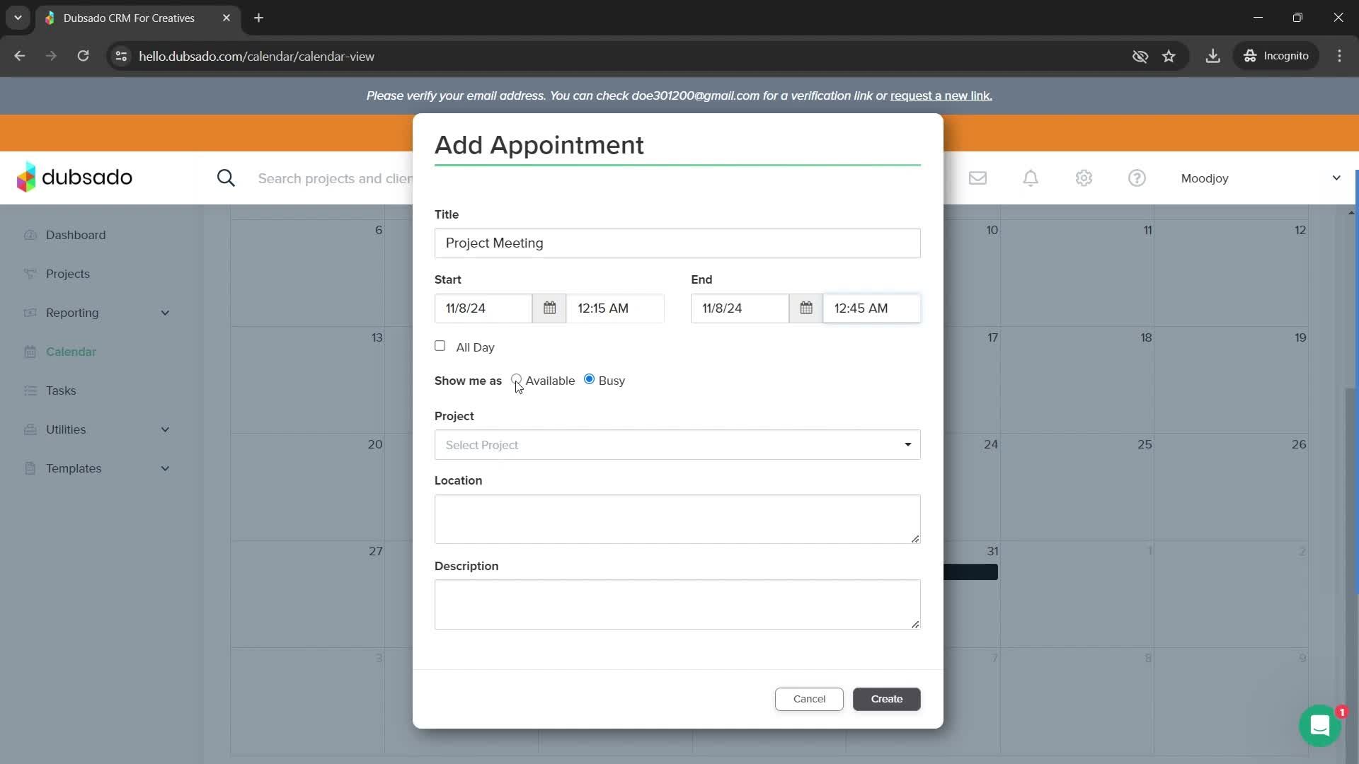 Adding an appointment screenshot