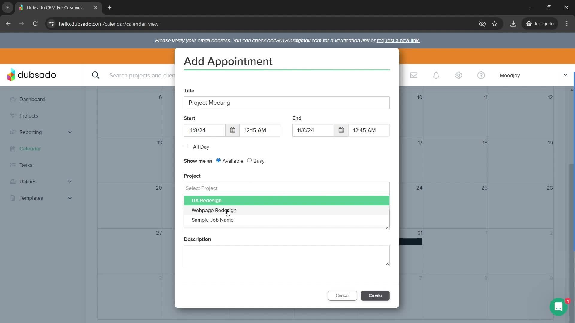 Adding an appointment screenshot