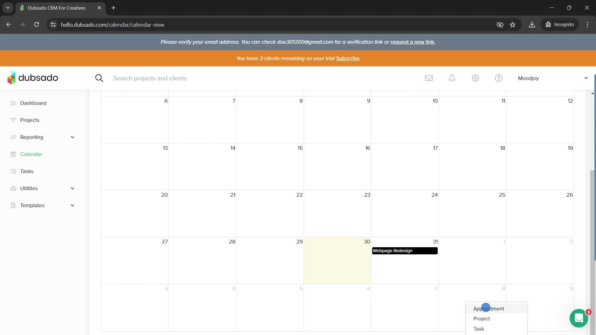 Adding an appointment screenshot