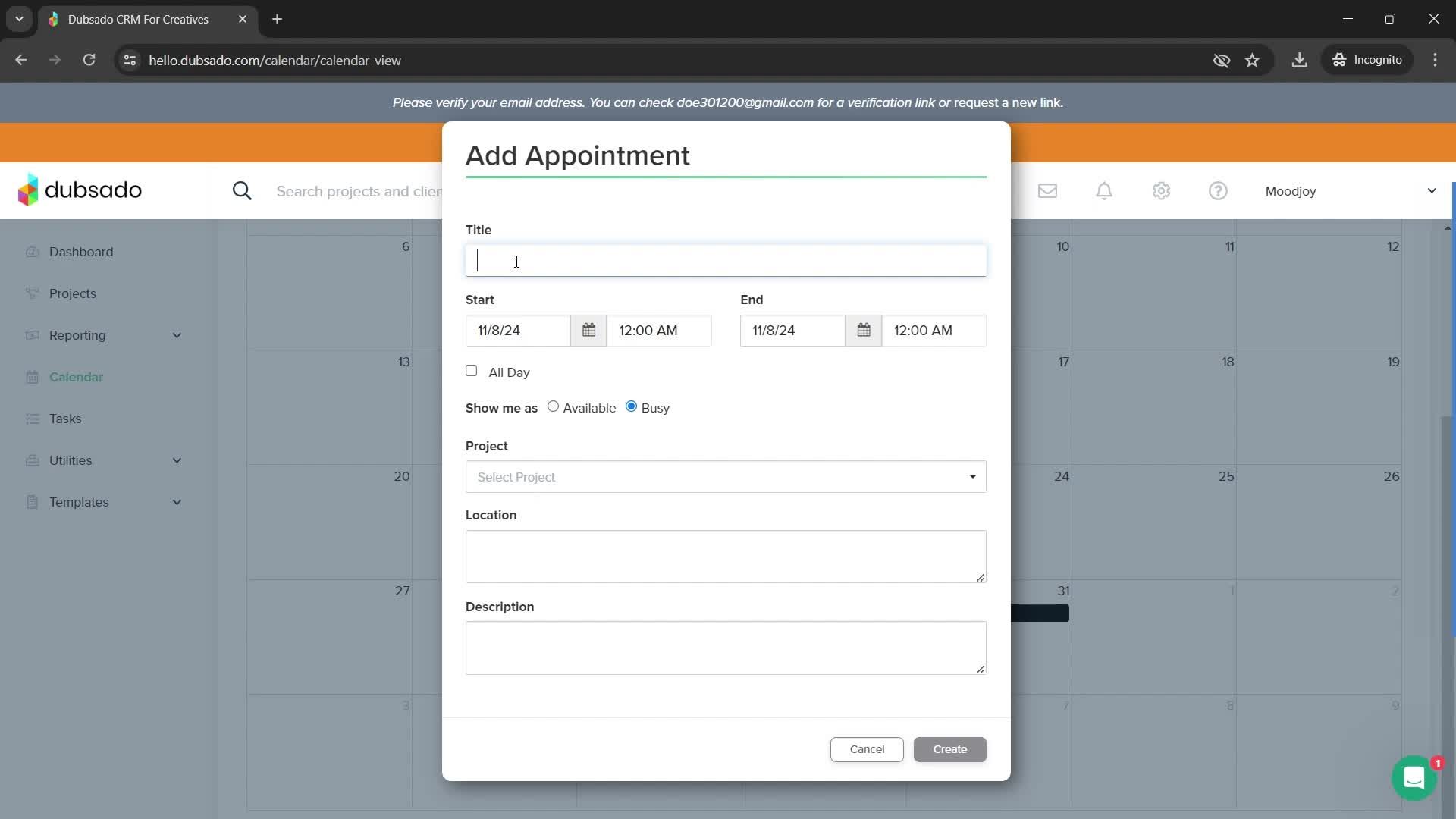 Adding an appointment screenshot