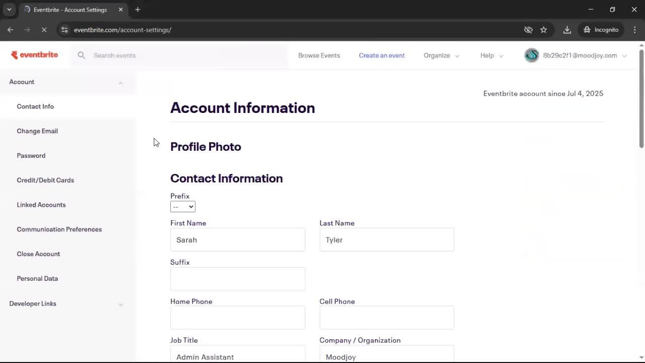 Changing password screenshot